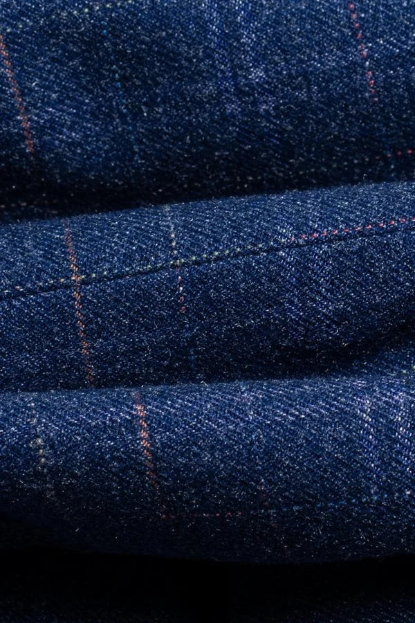 Boys Tweed Check Navy Slim Fit Suit - KAISER - Navy Blue