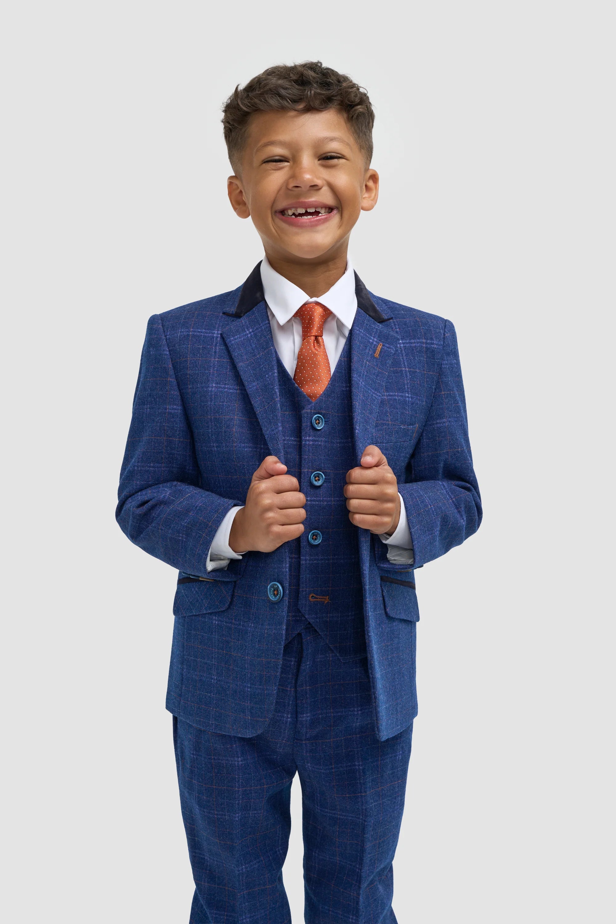 Boys Tweed Check Navy Slim Fit Suit - KAISER - Navy Blue
