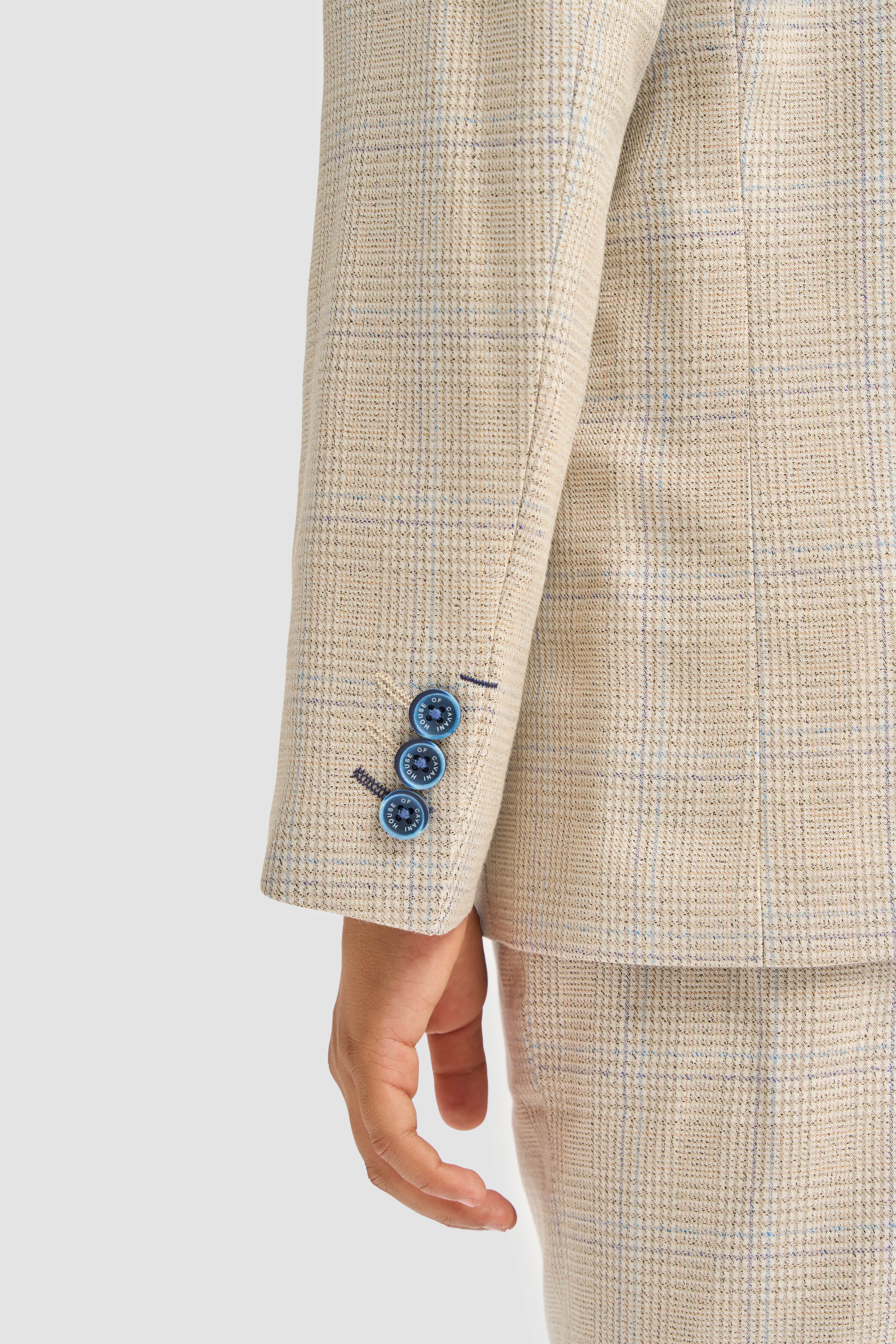 Boys Tweed Houndstooth Check Slim Fit Suit - CARIDI - Beige Detail Picture