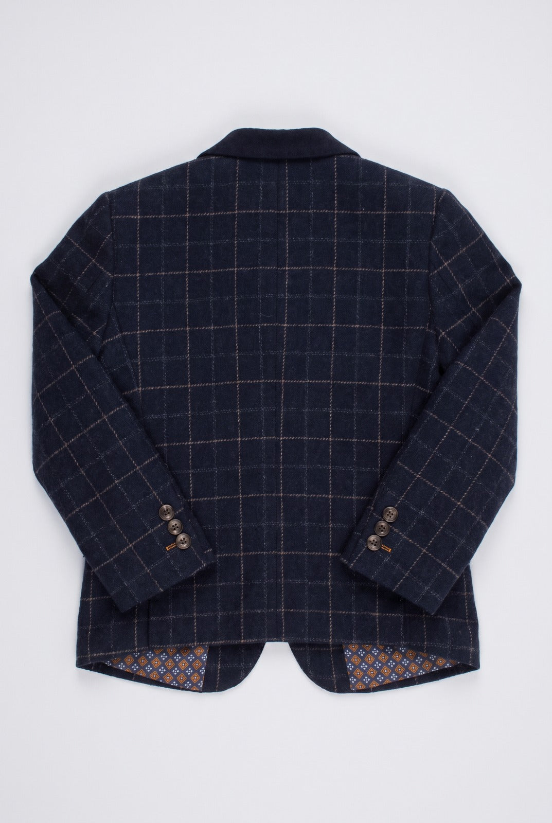 Boys Tweed Windowpane Check Slim Fit Suit - Cavani SHELBY Navy Blue