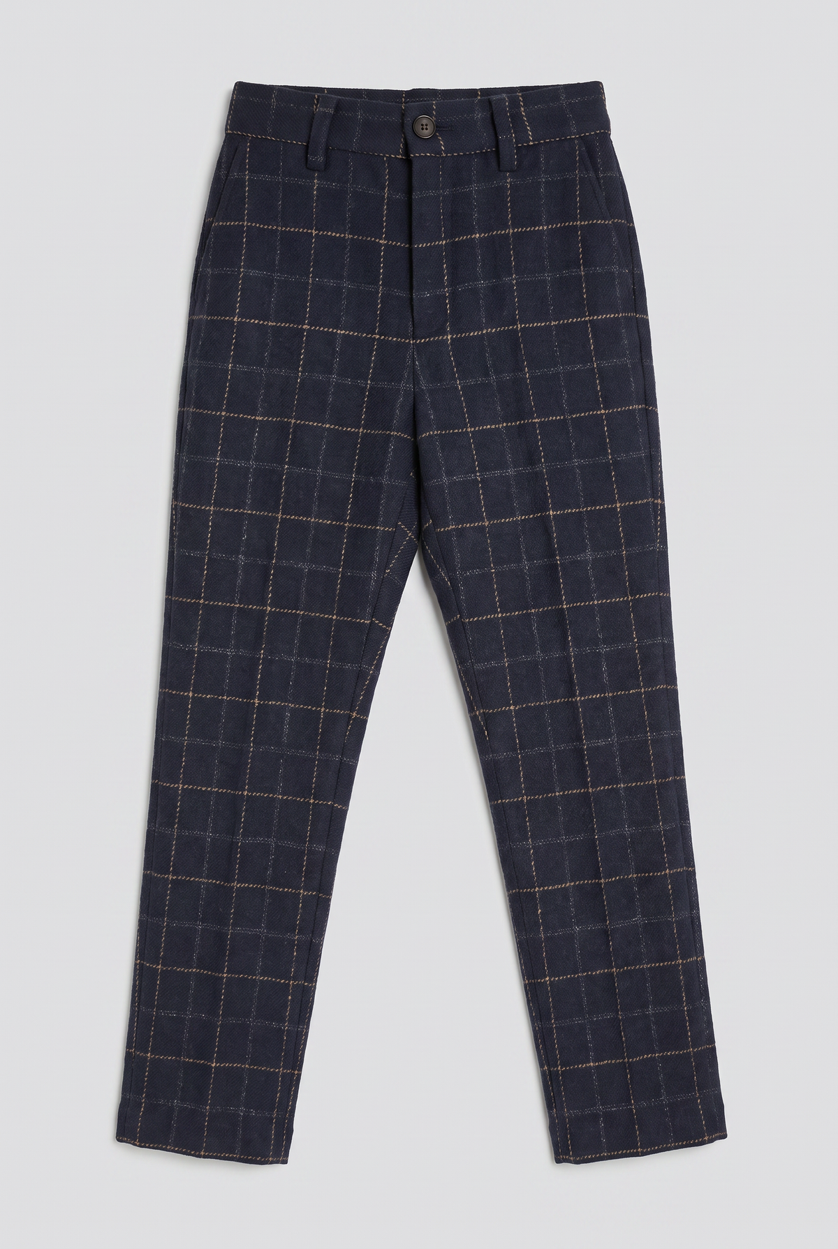 Boys Tweed Windowpane Check Slim Fit Suit - Cavani SHELBY Navy Blue
