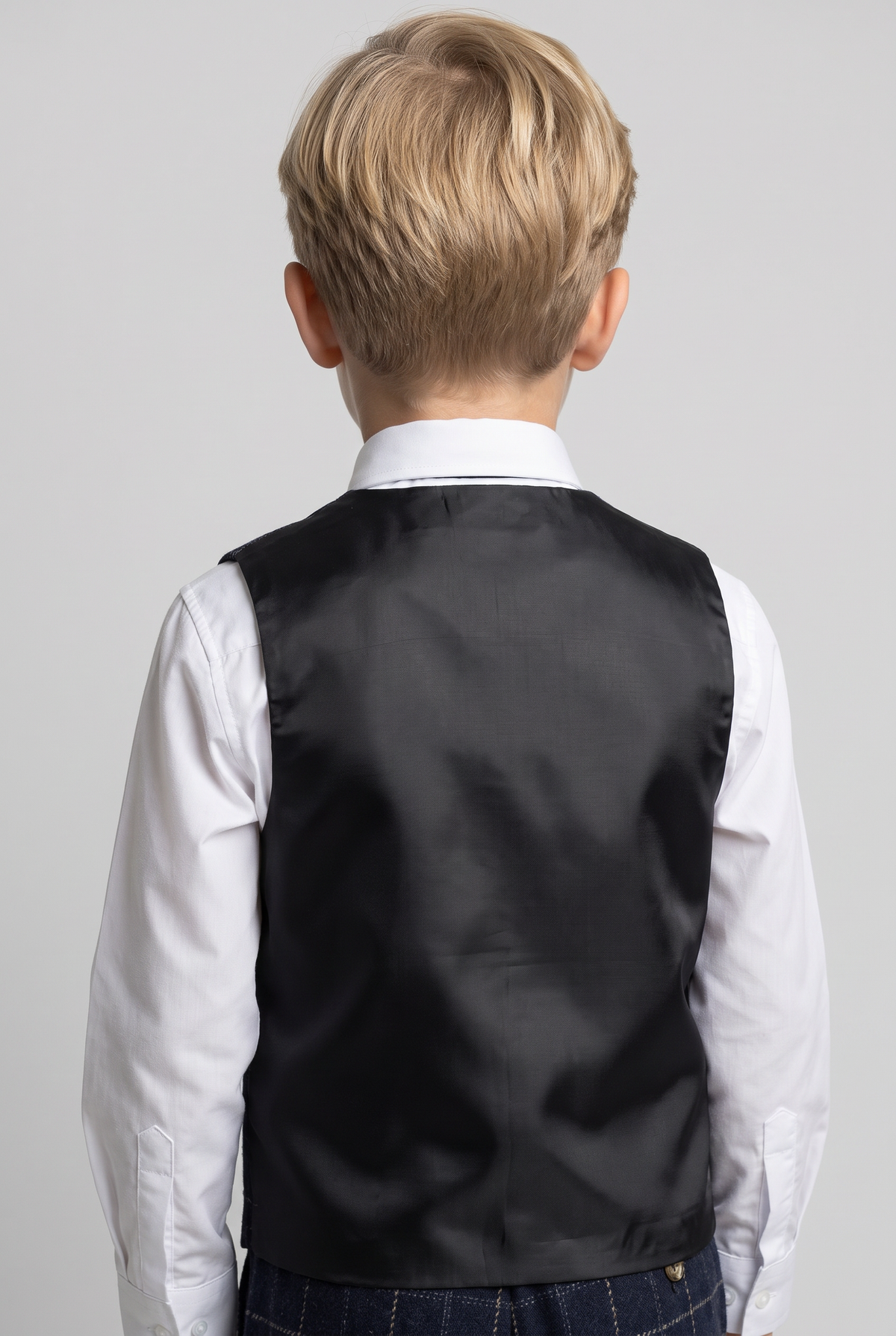 Boys Tweed Windowpane Check Slim Fit Suit - Cavani SHELBY Navy Blue