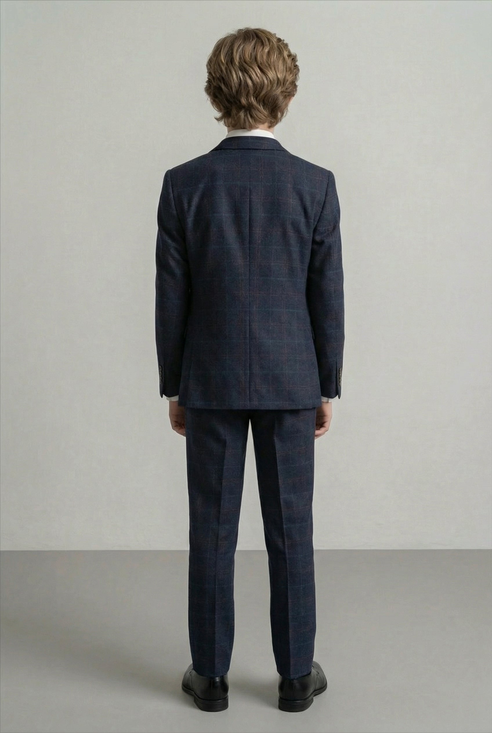 Boys Tweed Windowpane Check Tailored Fit Suit - Ryan Navy - Navy Blue
