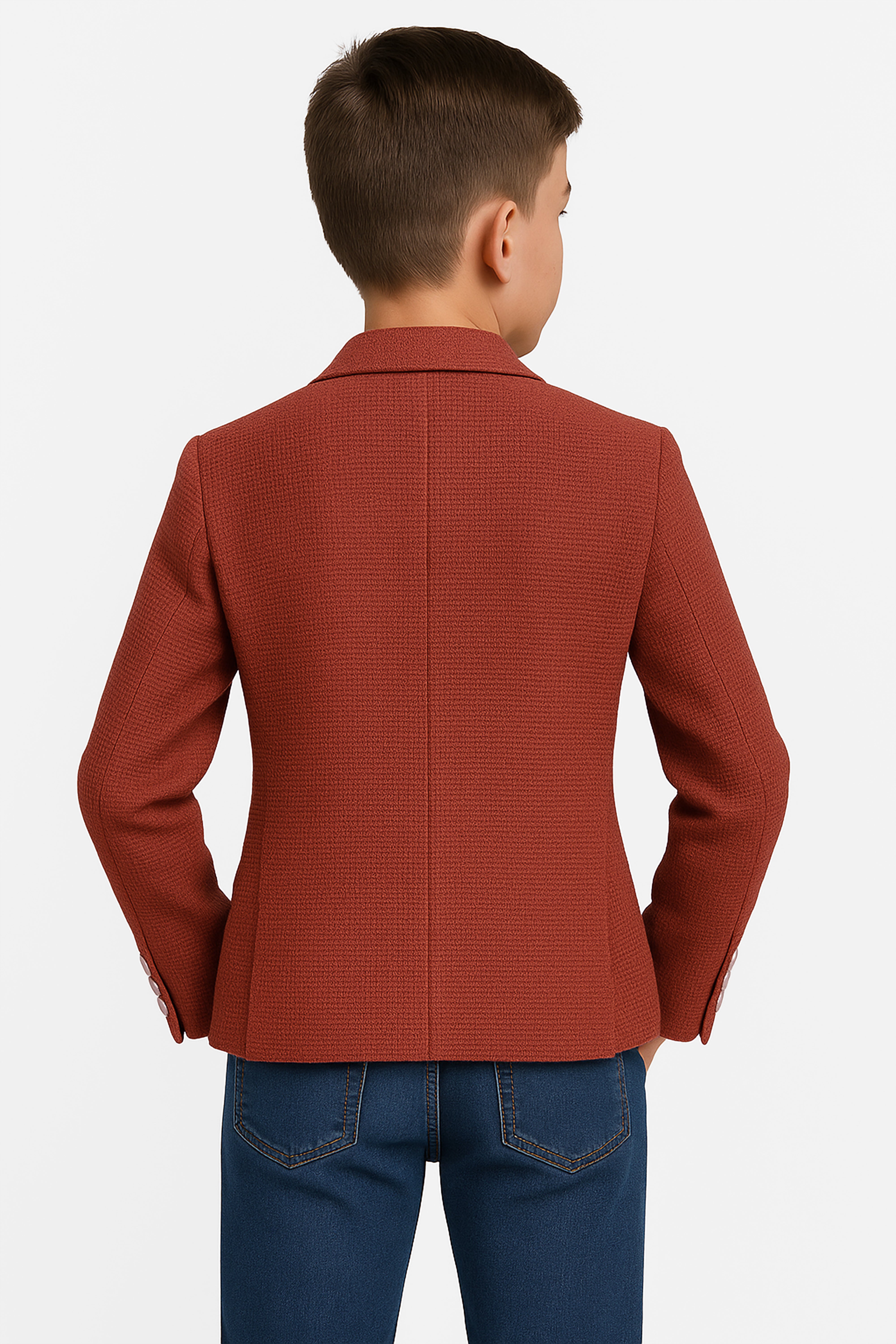 Boys Twill Single Breasted Slim Fit Blazer - TERRY - Brick Back Picture
