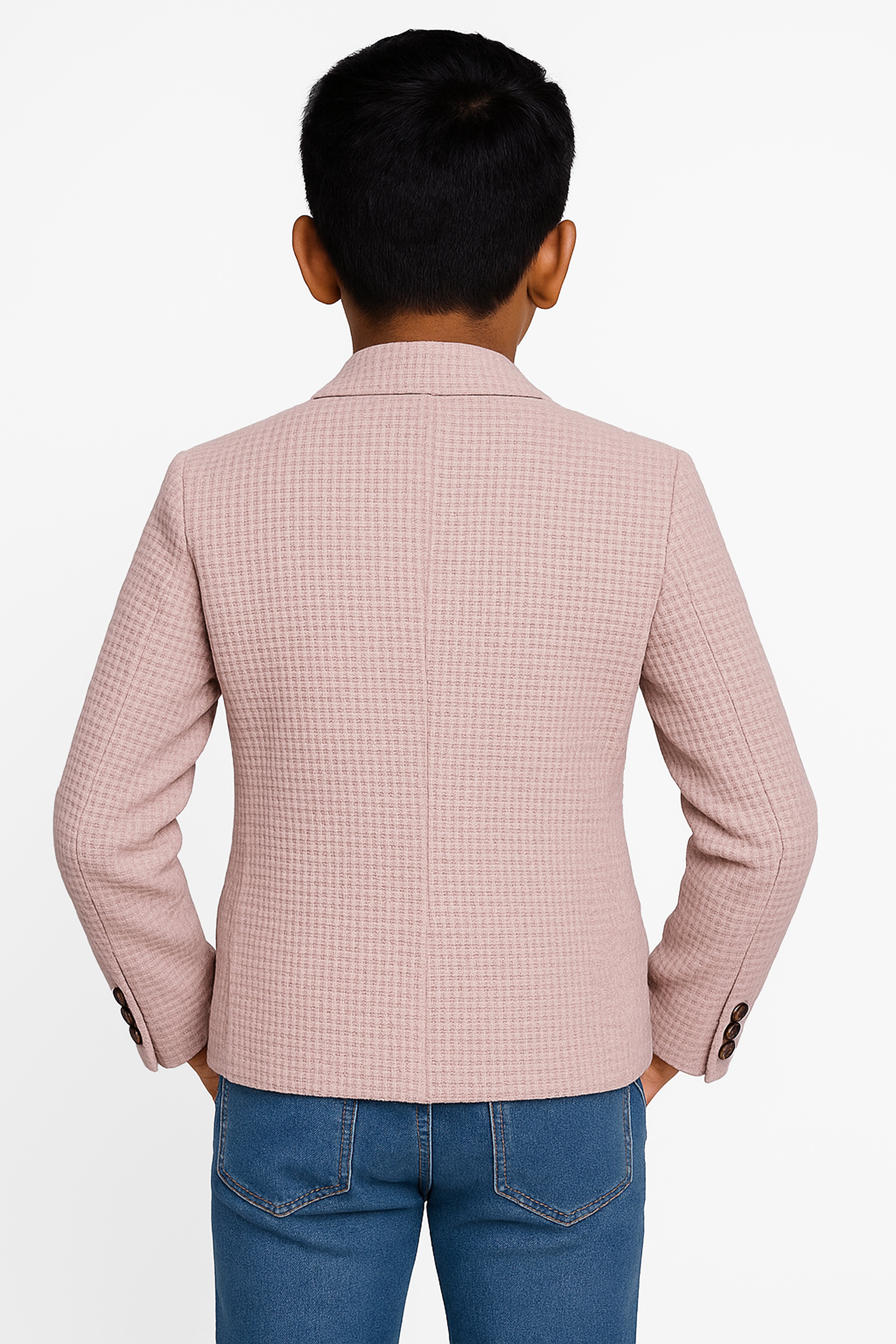 Boys Twill Single Breasted Slim Fit Blazer - TERRY - Powder Pink Back Picture