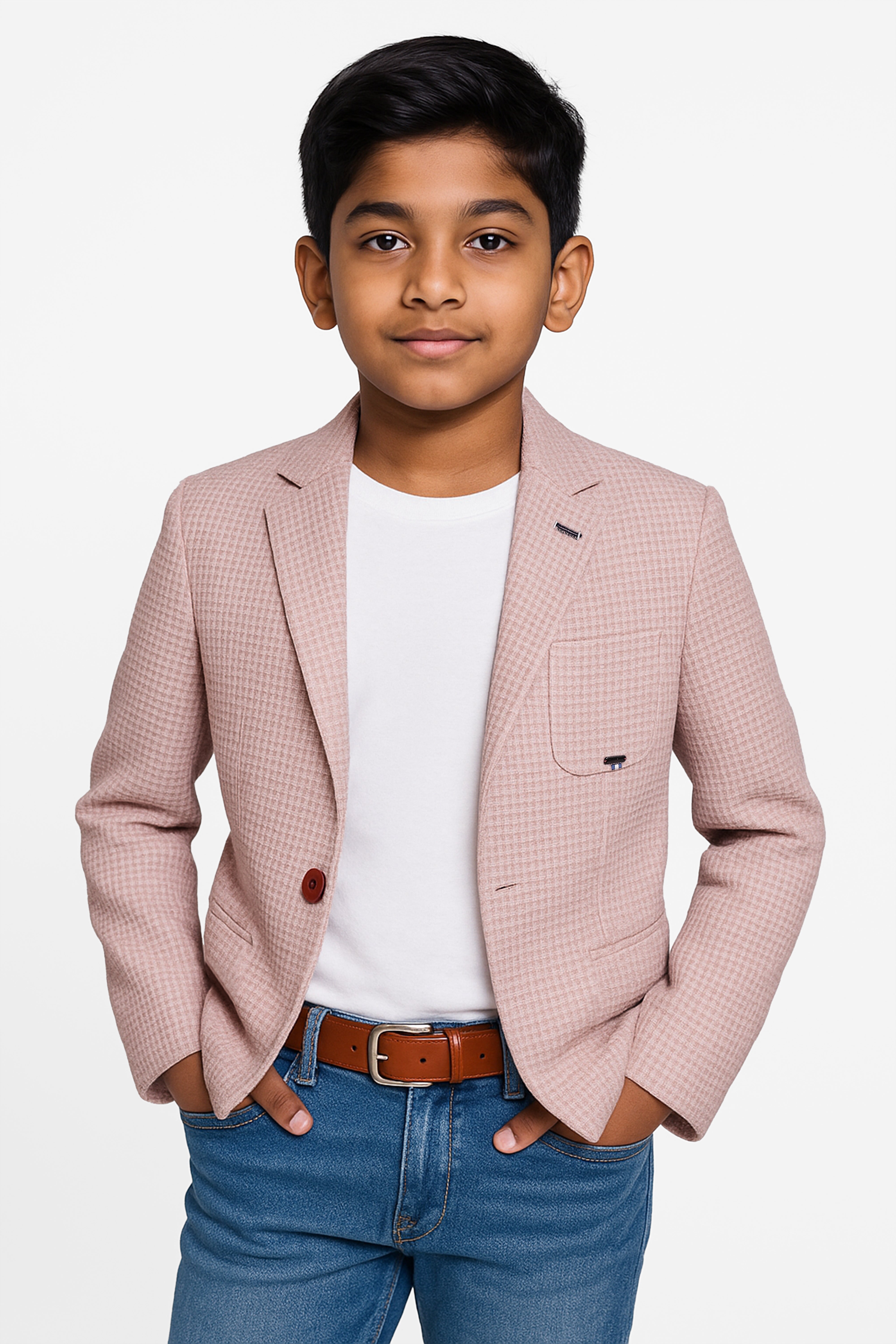 Boys Twill Single Breasted Slim Fit Blazer - TERRY - Powder Pink Model Picture