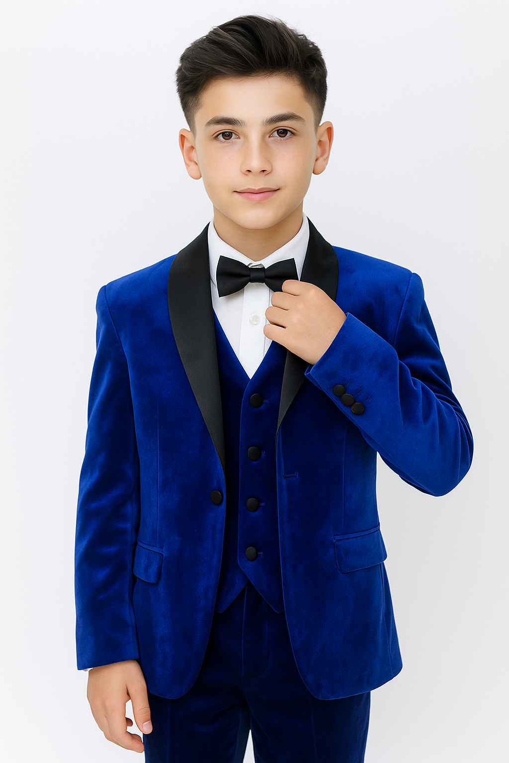 Boys' Velvet Suit with Satin Shawl Lapels - EC103 - Royal Blue Model Picture