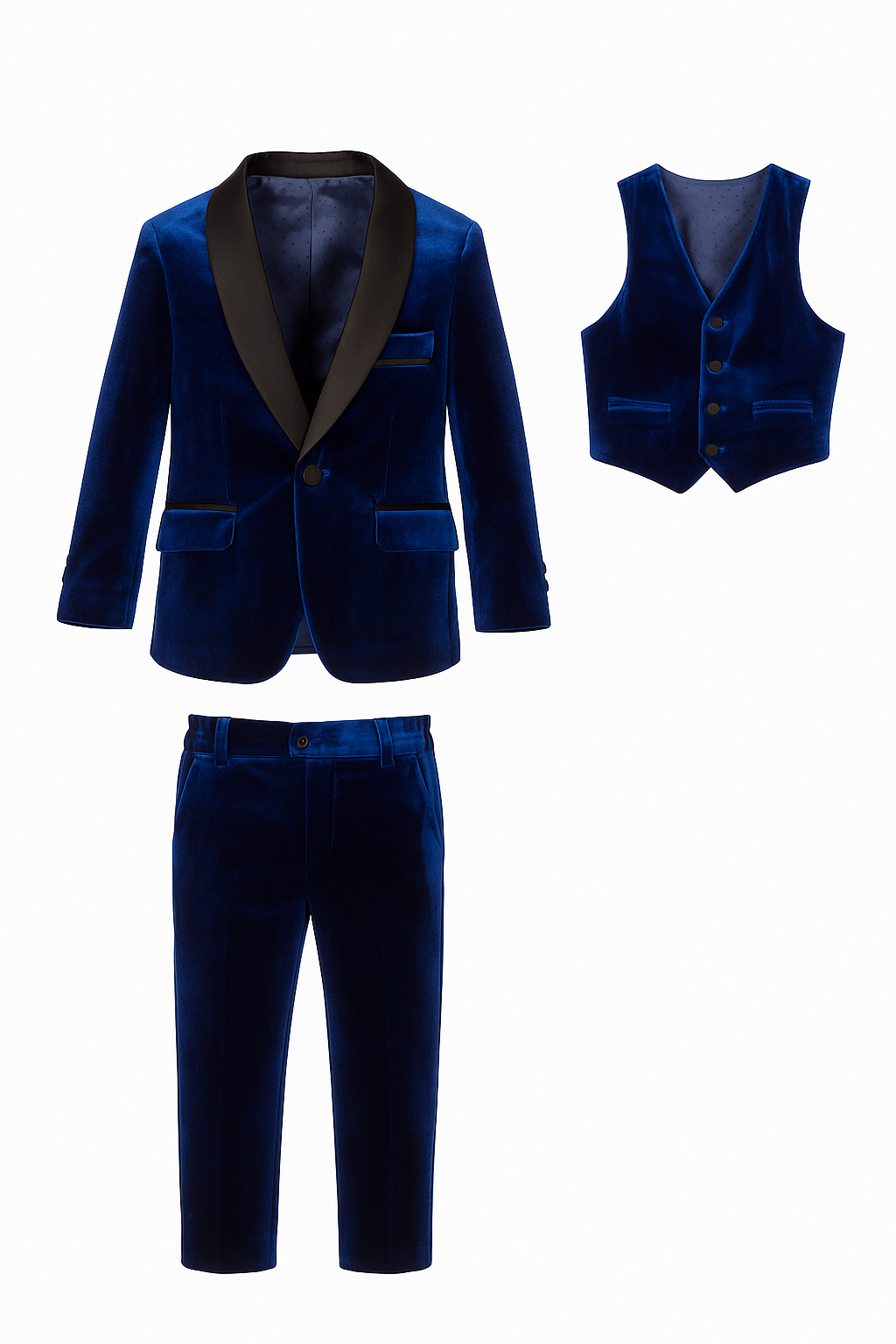 Boys' Velvet Suit with Satin Shawl Lapels - EC103 - Royal Blue Front Picture