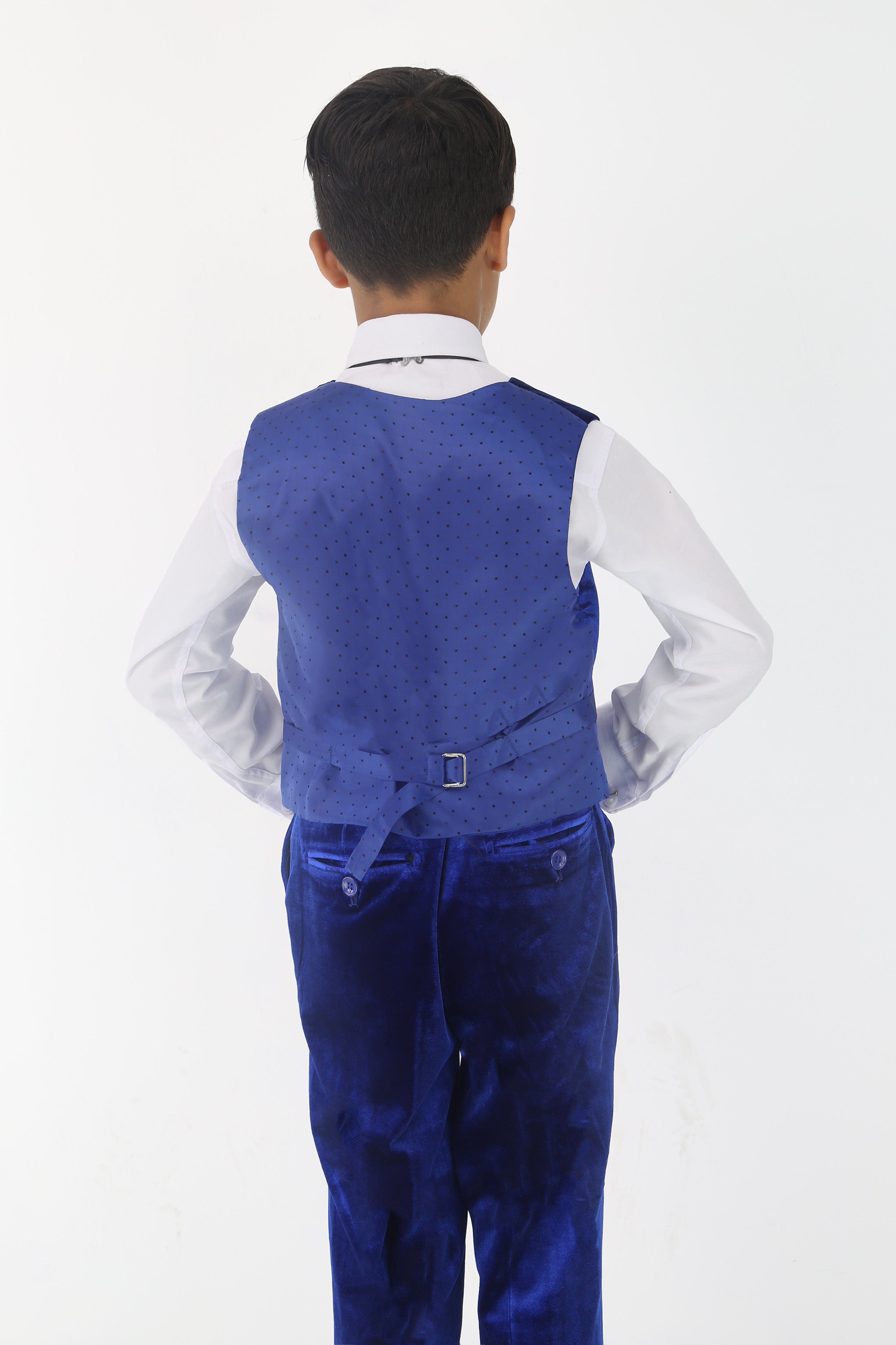 Boys' Velvet Suit with Satin Shawl Lapels - EC103 - Royal Blue Waistcoat Back Picture