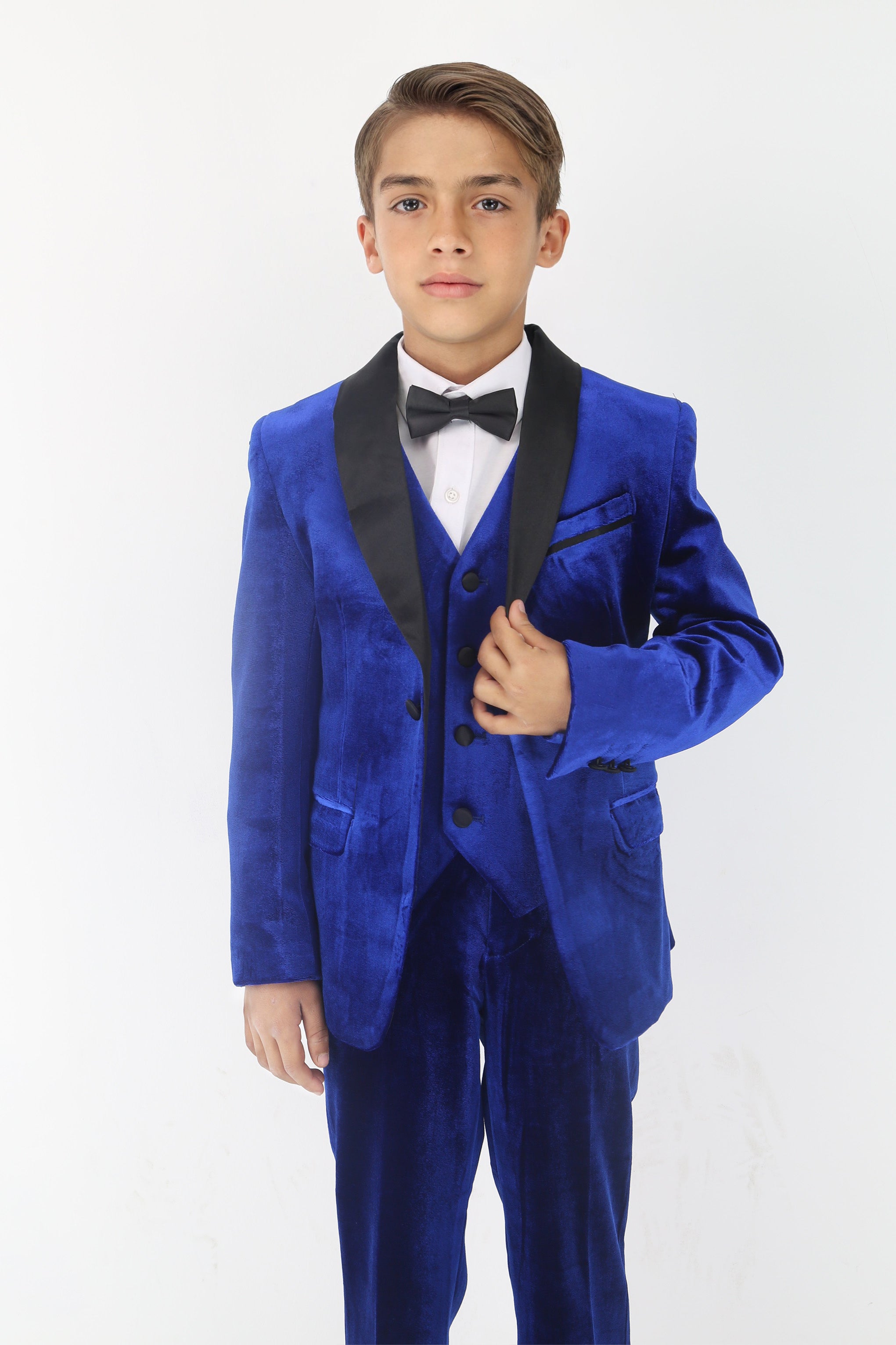 Boys' Velvet Suit with Satin Shawl Lapels - EC103 - Royal Blue Model Front Picture