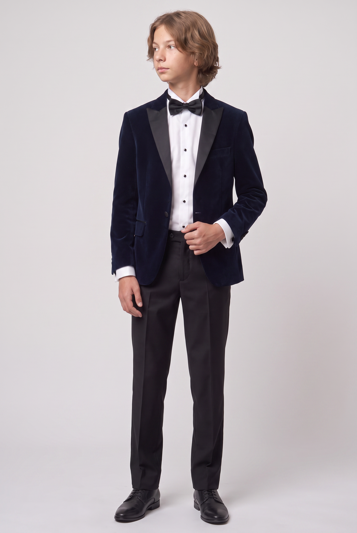 Boys Velvet Blazer Satin Lapel Dinner Jacket - Mayfair - Navy Blue