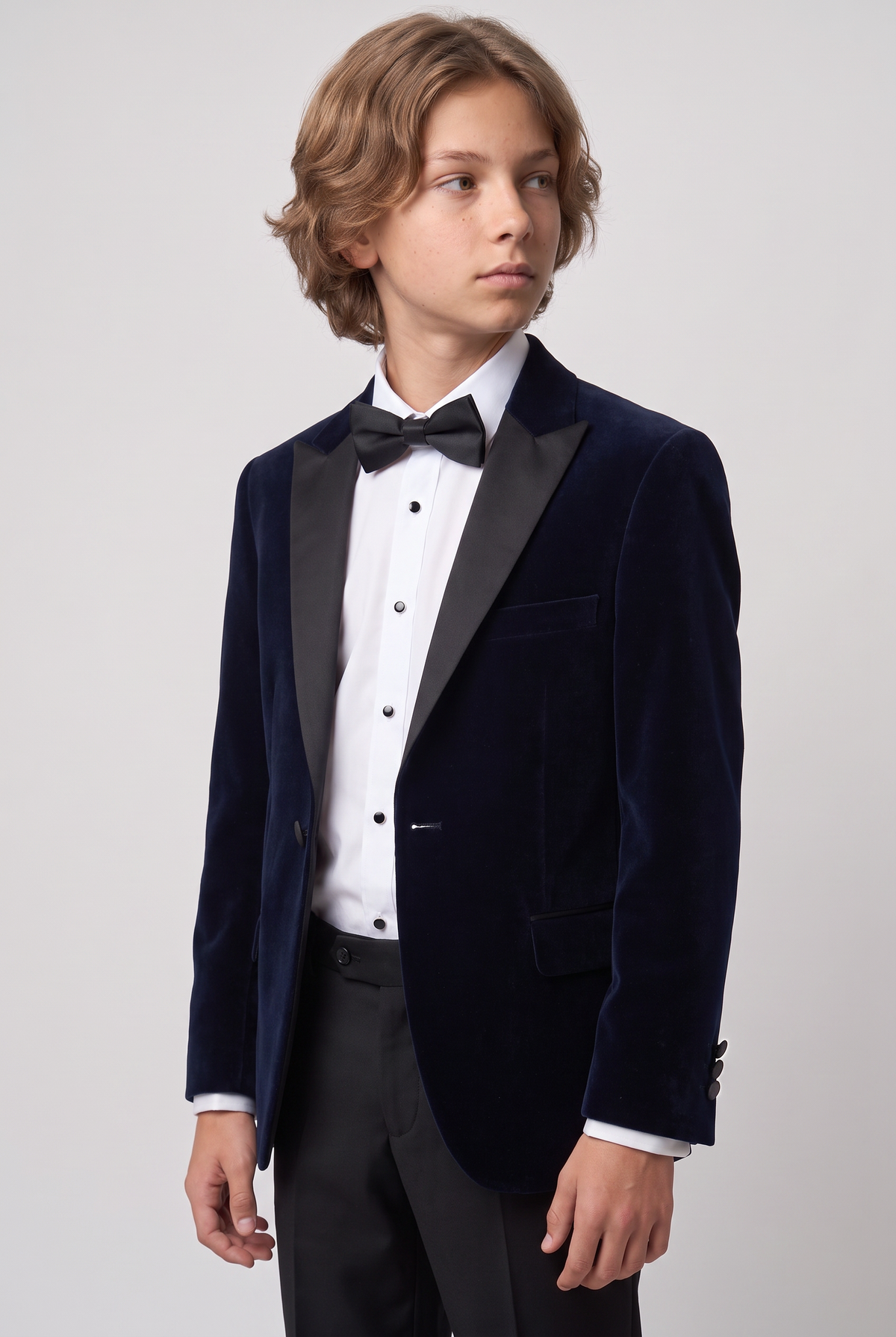 Boys Velvet Blazer Satin Lapel Dinner Jacket - Mayfair - Navy Blue
