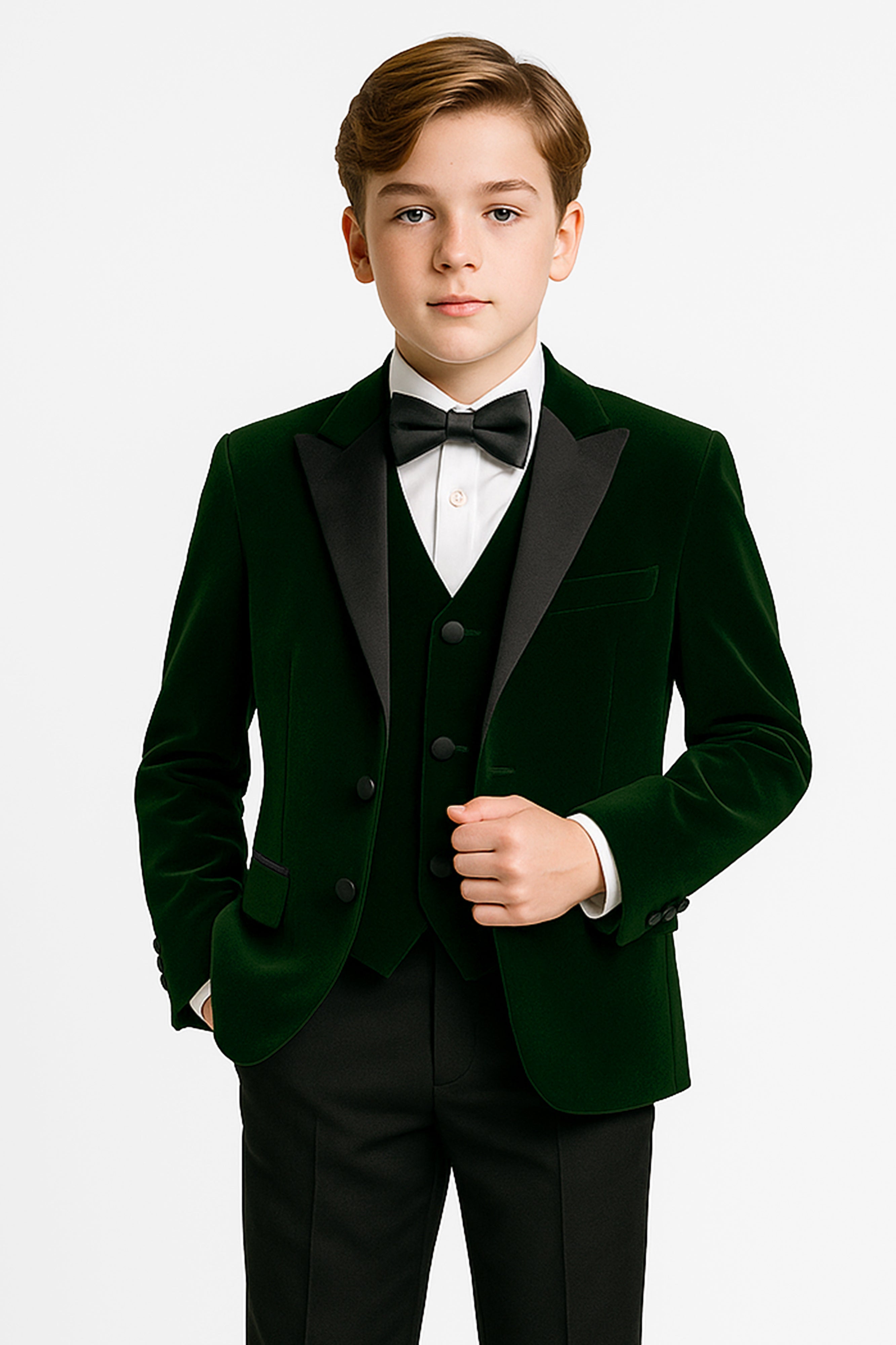 Boys Velvet Satin Lapel Dinner Suit Set - 3-Piece & 5-Piece - MAYFAIR - Green