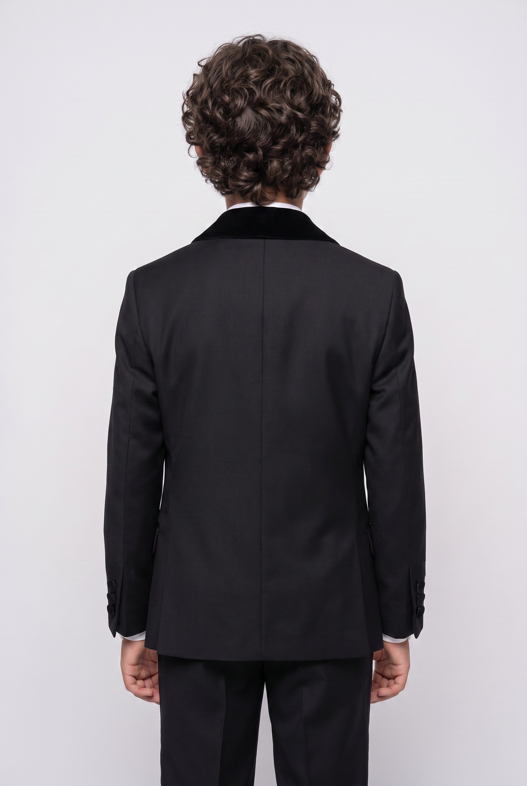 Boys Velvet Trim Black Formal Suit - Black