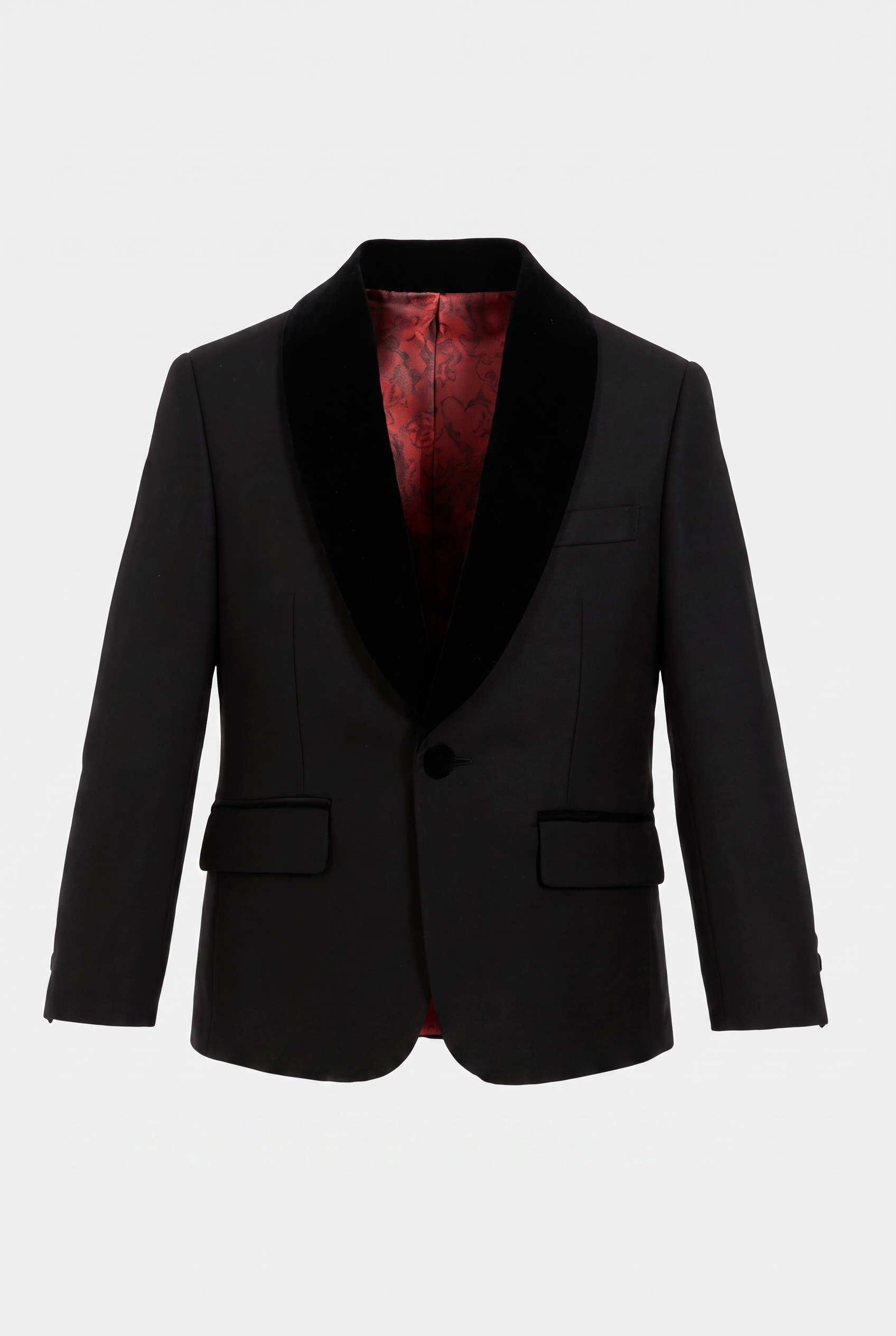 Boys Velvet Trim Black Formal Suit - Black