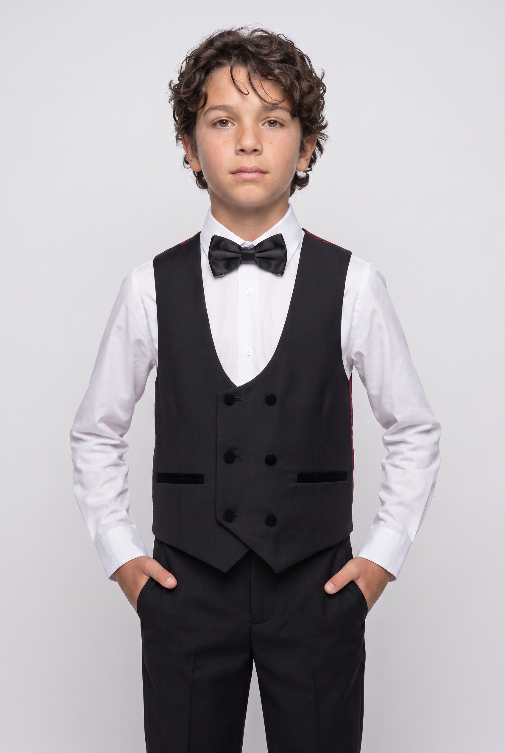 Boys Velvet Trim Black Formal Suit - Black