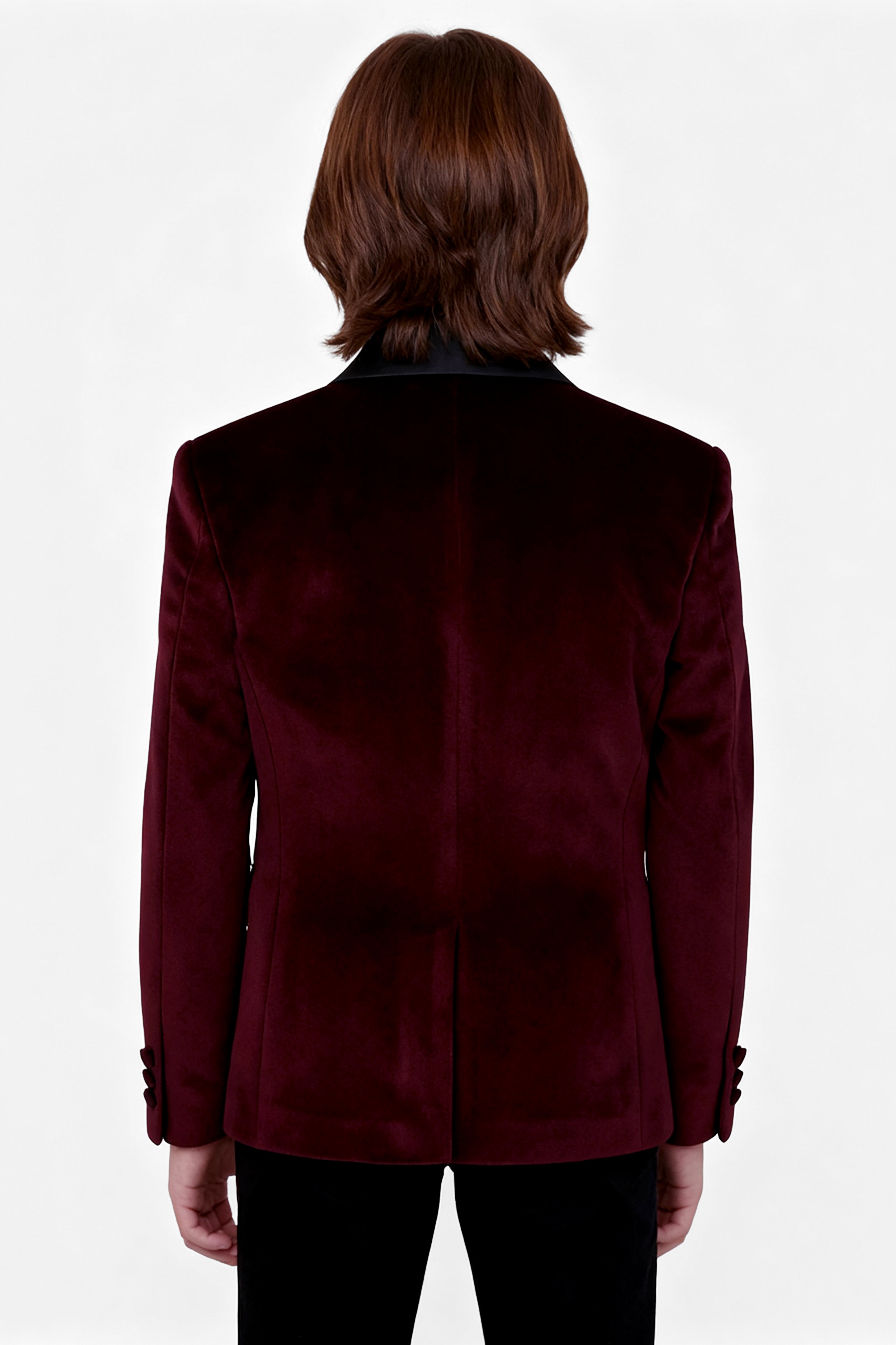 Boys Velvet Tuxedo Blazer Set - KINGSMAN - Burgundy Back Picture