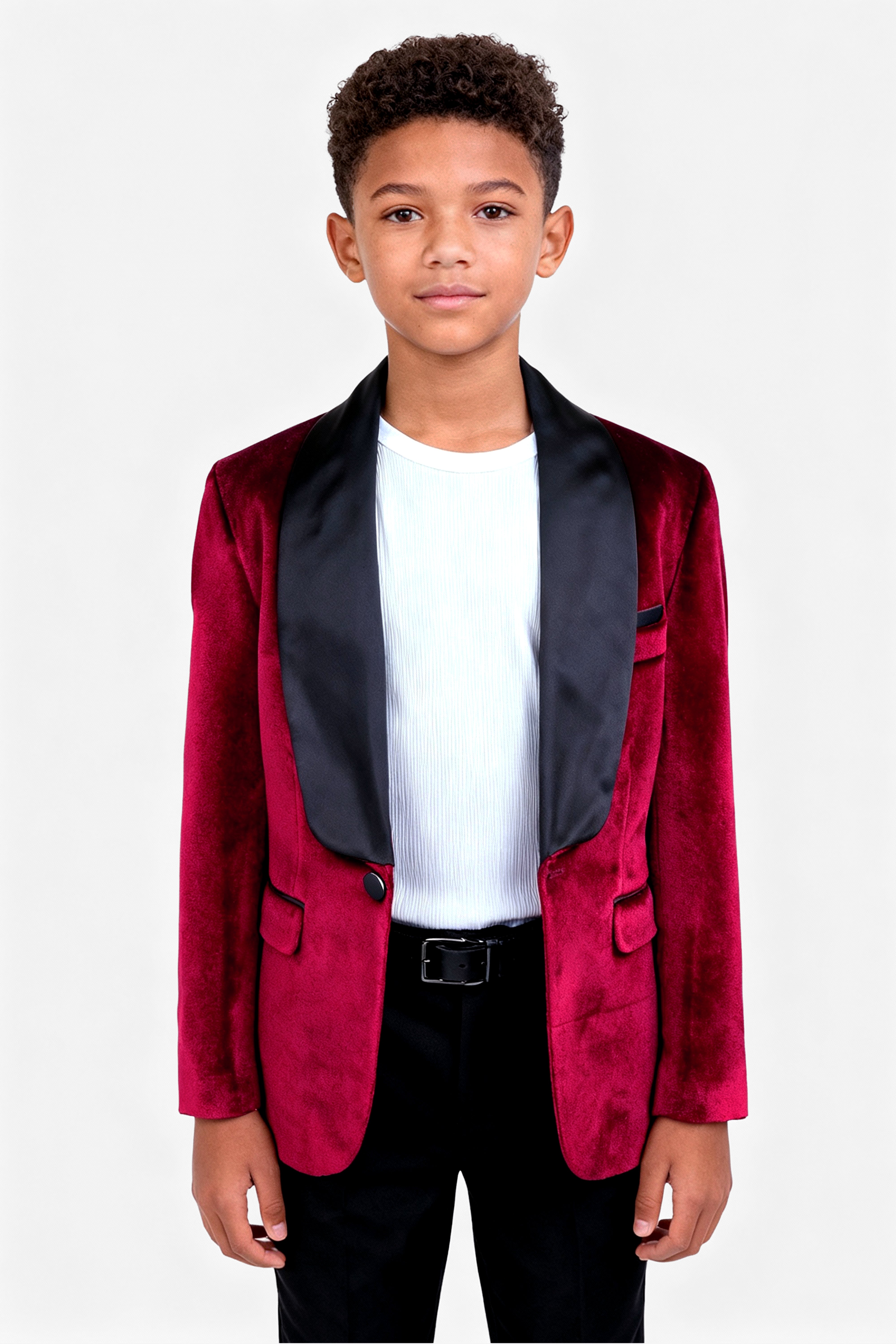 Boys Velvet Tuxedo Blazer Set - KINGSMAN - Red Model Picture