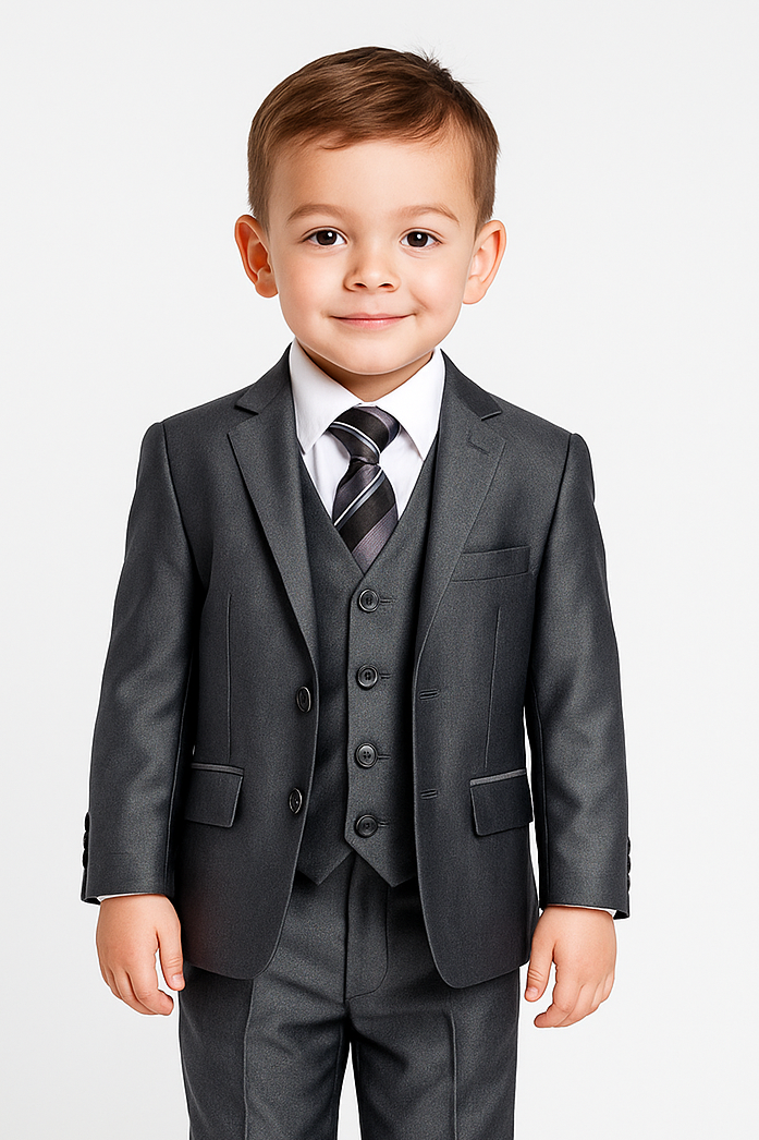 Boys Wedding Silver Suit Set - Dark Silver Model Picture