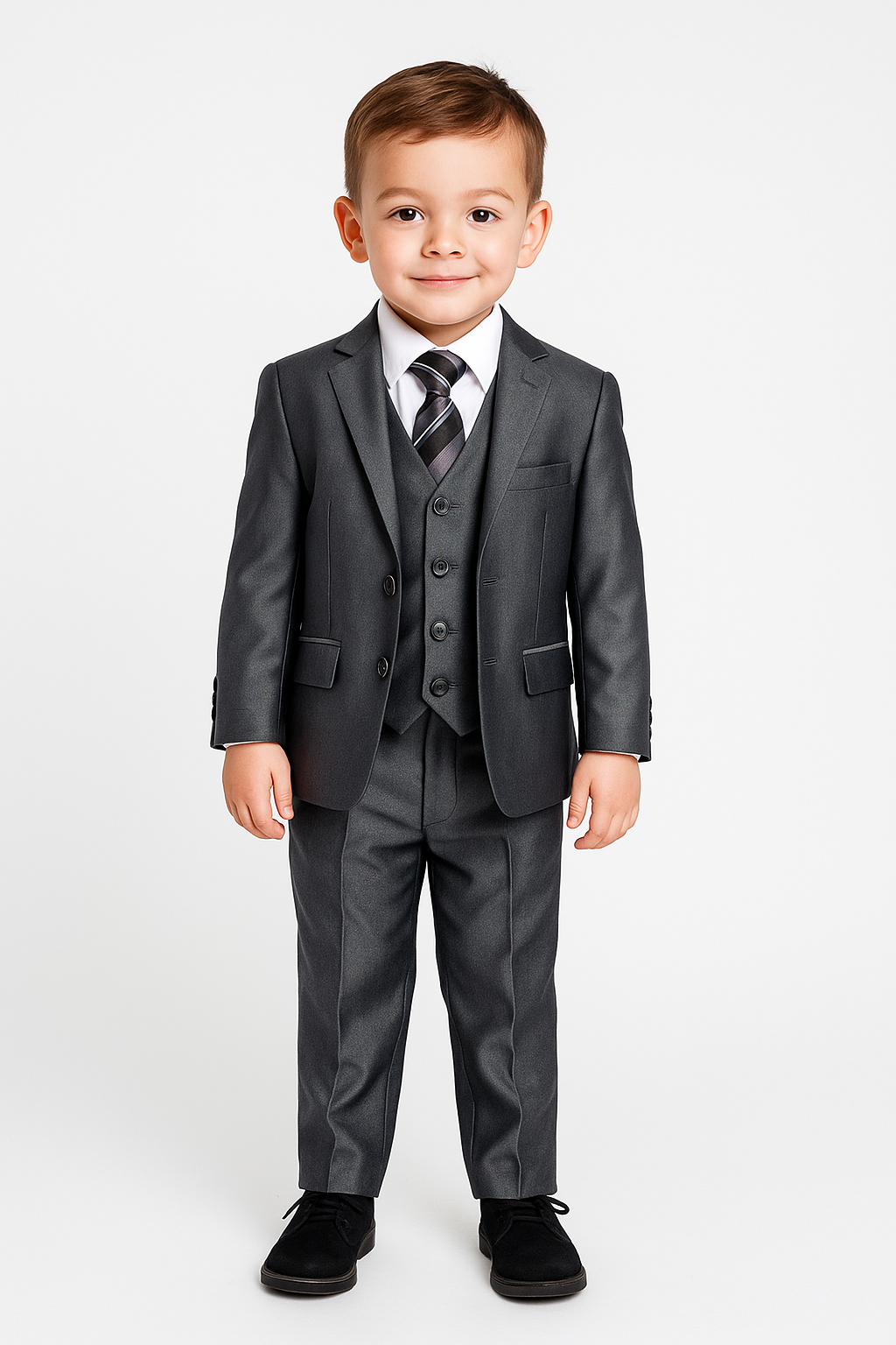 Boys Wedding Silver Suit Set - Dark Silver Front Picture