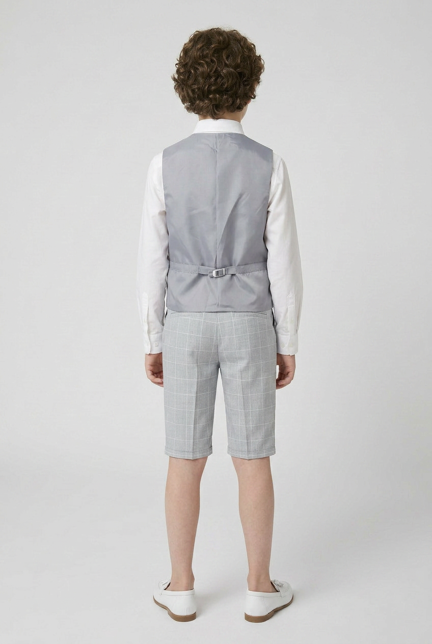 Boys Windowpane Check Grey Waistcoat Set - E-SAM - Light Grey