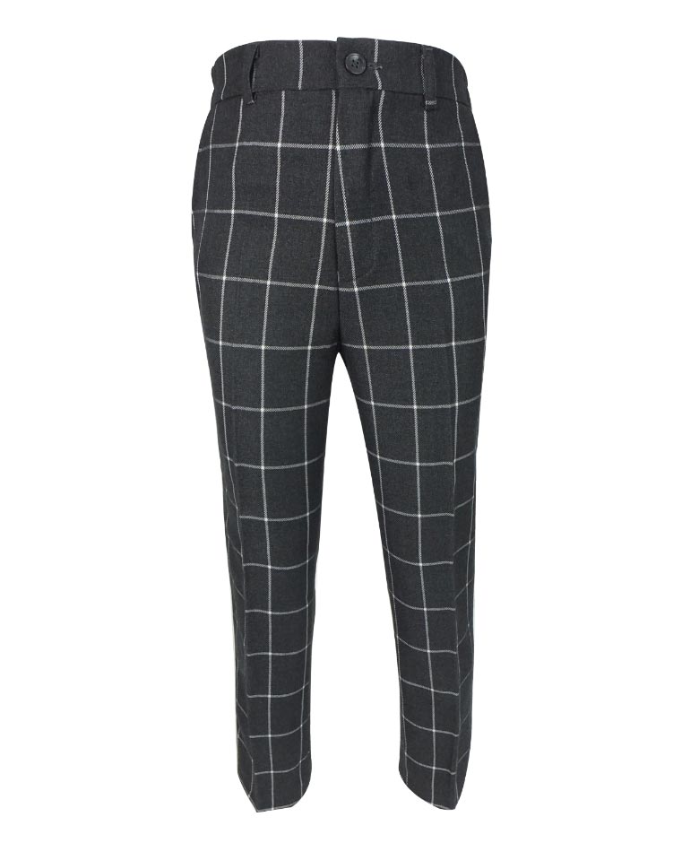 Boys Windowpane Check Suit Set - Charcoal Grey