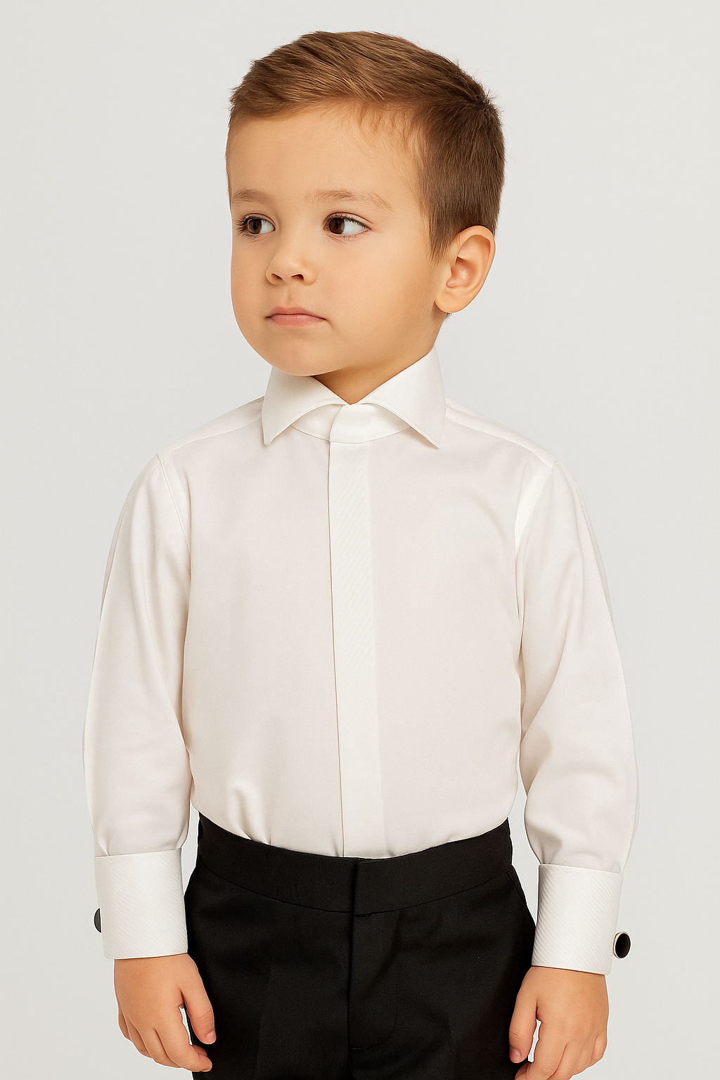 Boys Wing Collar Cufflink Shirt - ATAYAKA - Cream