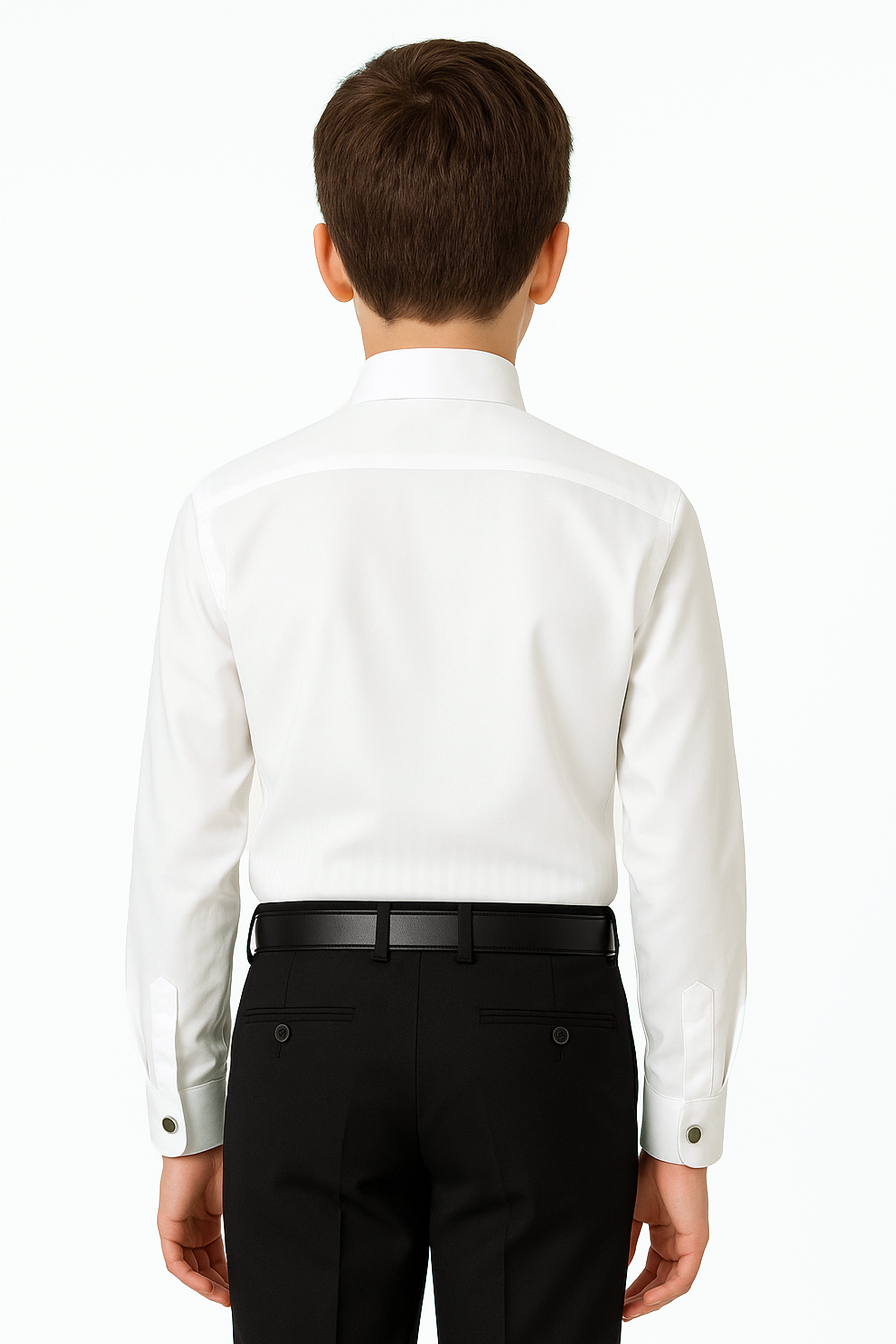 Boys Wing Collar Pleated Cream Cufflink Shirt - Cream Back Picture