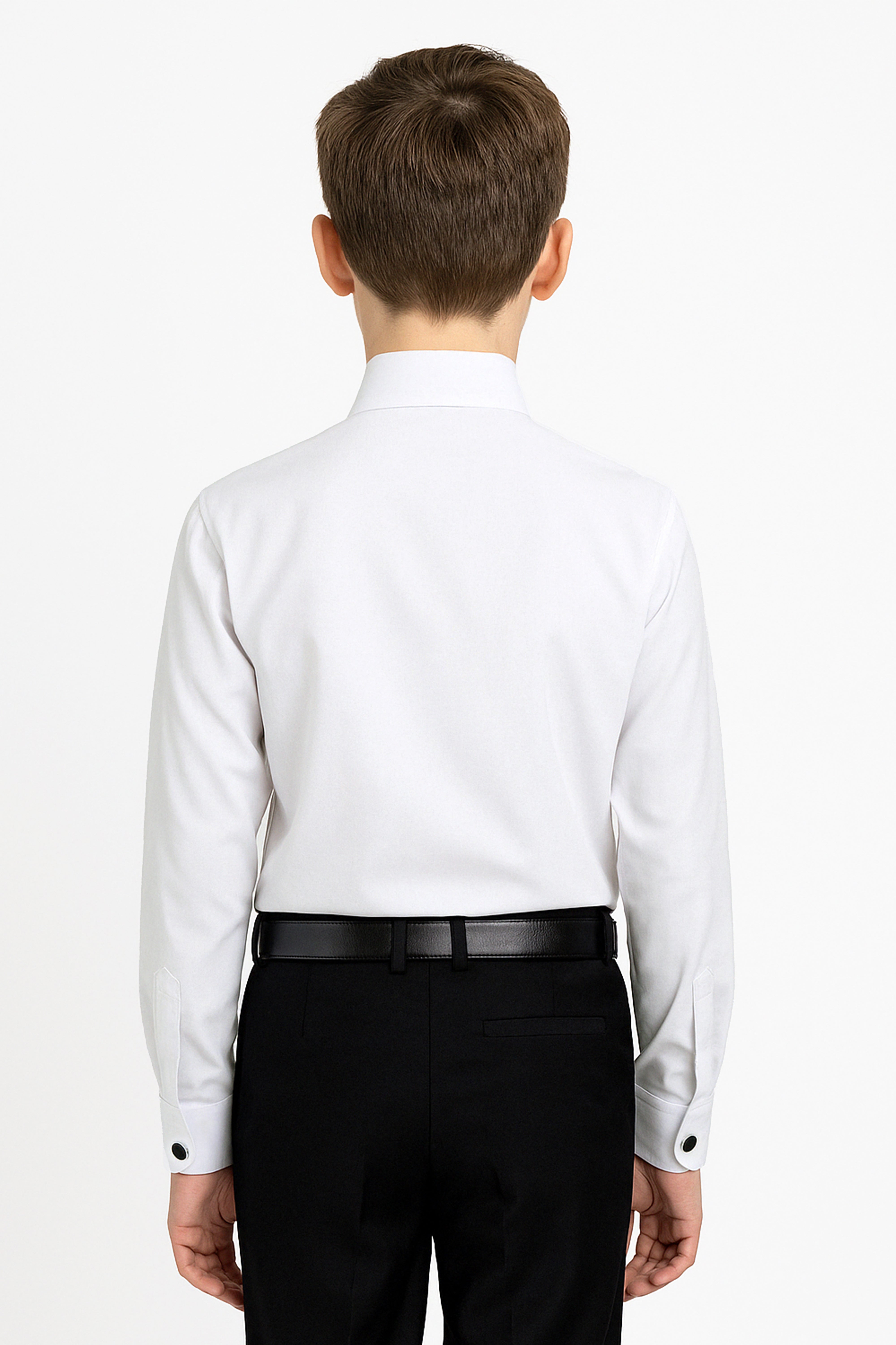 Boys Wing Collar Tuxedo Cufflink White Shirt - White Back Picture