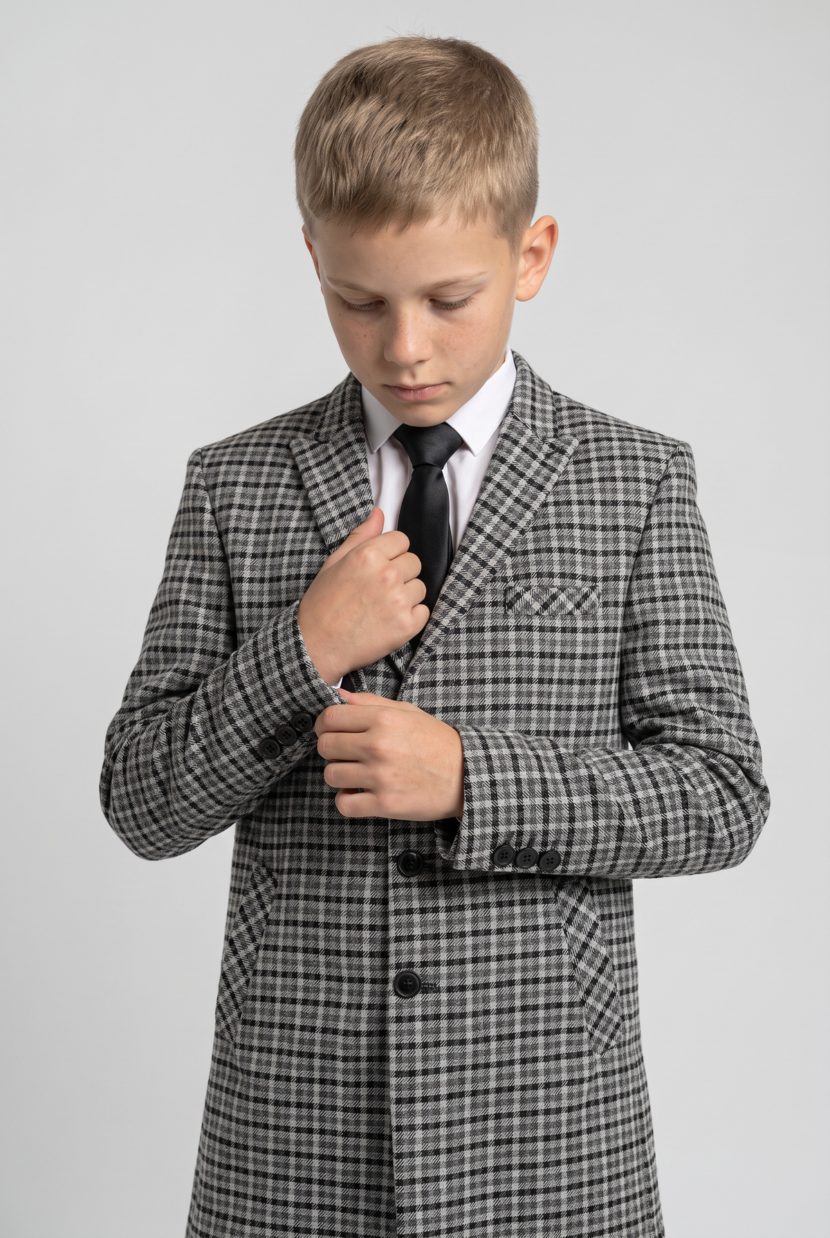 Boys Wool Birdseye Tweed Overcoat - Light Grey
