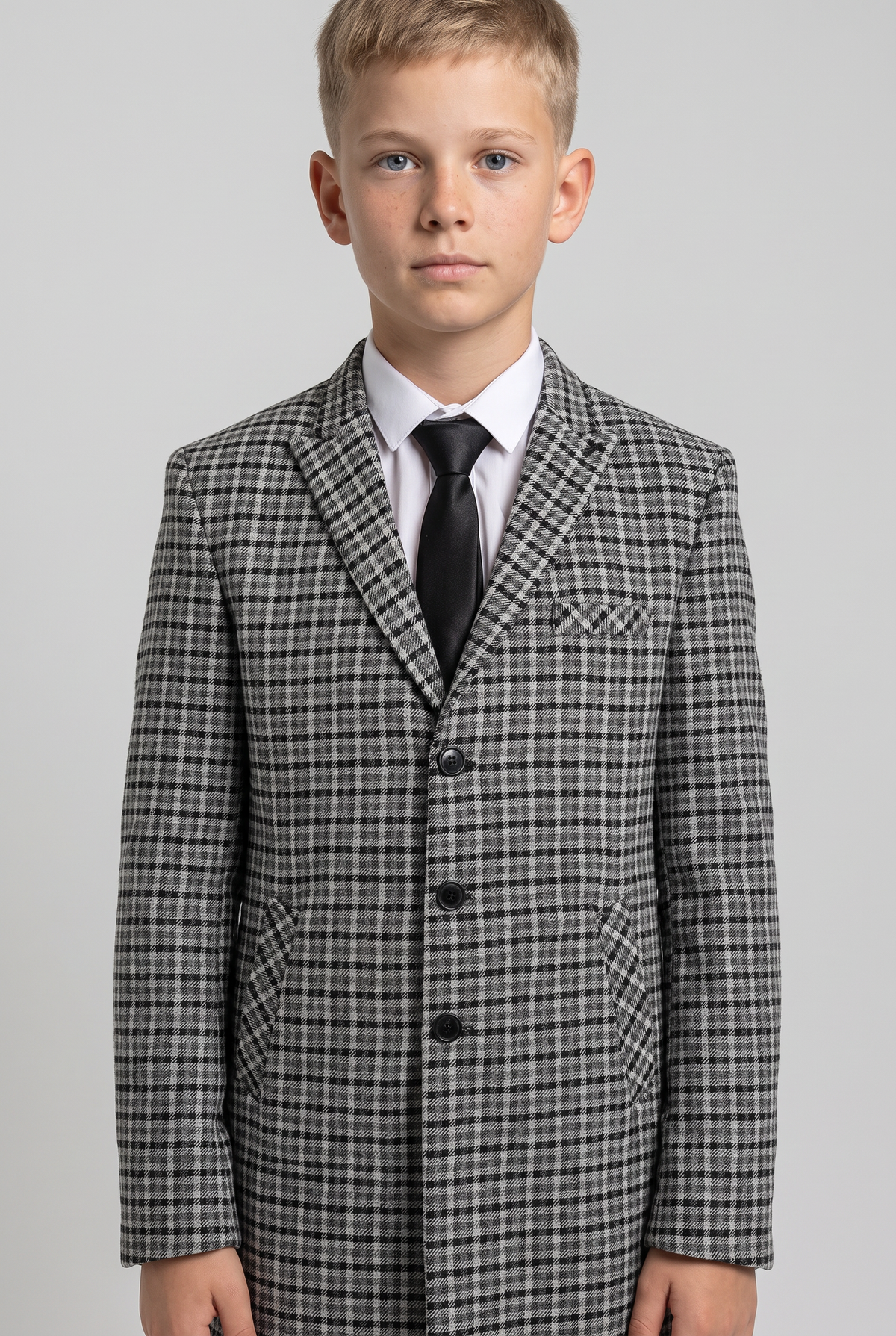 Boys Wool Birdseye Tweed Overcoat - Light Grey