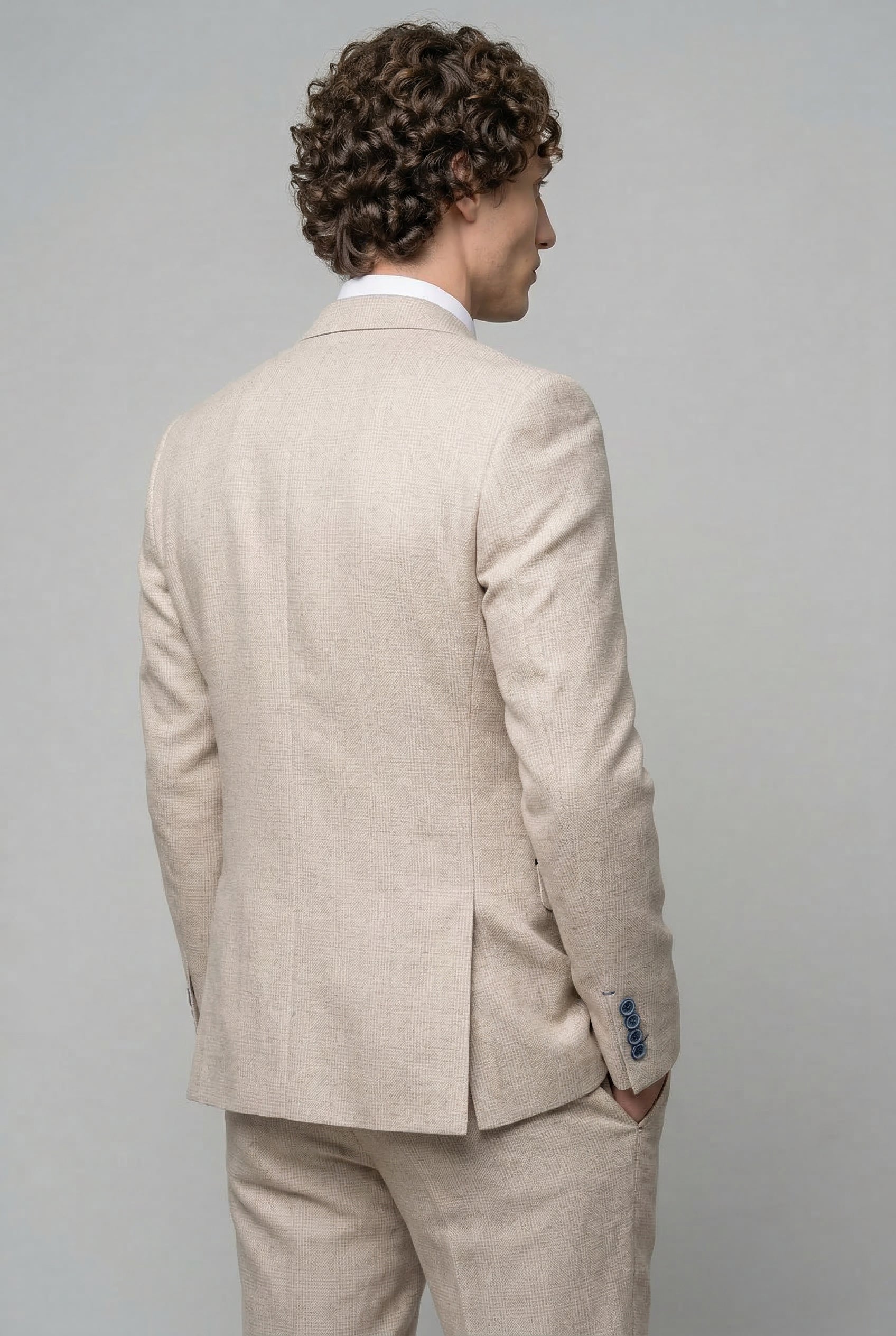 Caridi 2-Piece Glen Check Prom Suit - Beige Back Picture