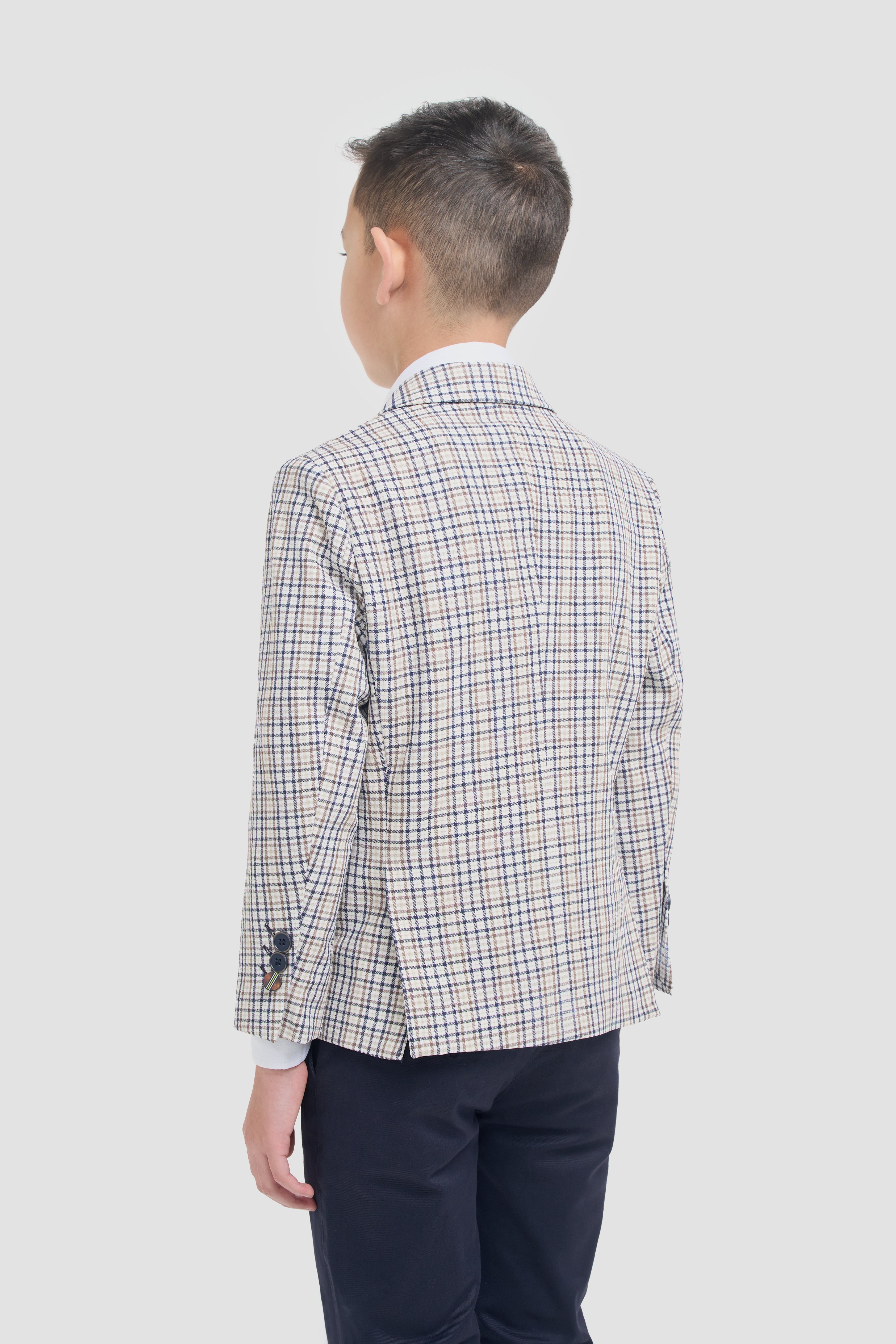 Boys Slim Fit Mini Check Blazer - Ennis - Beige