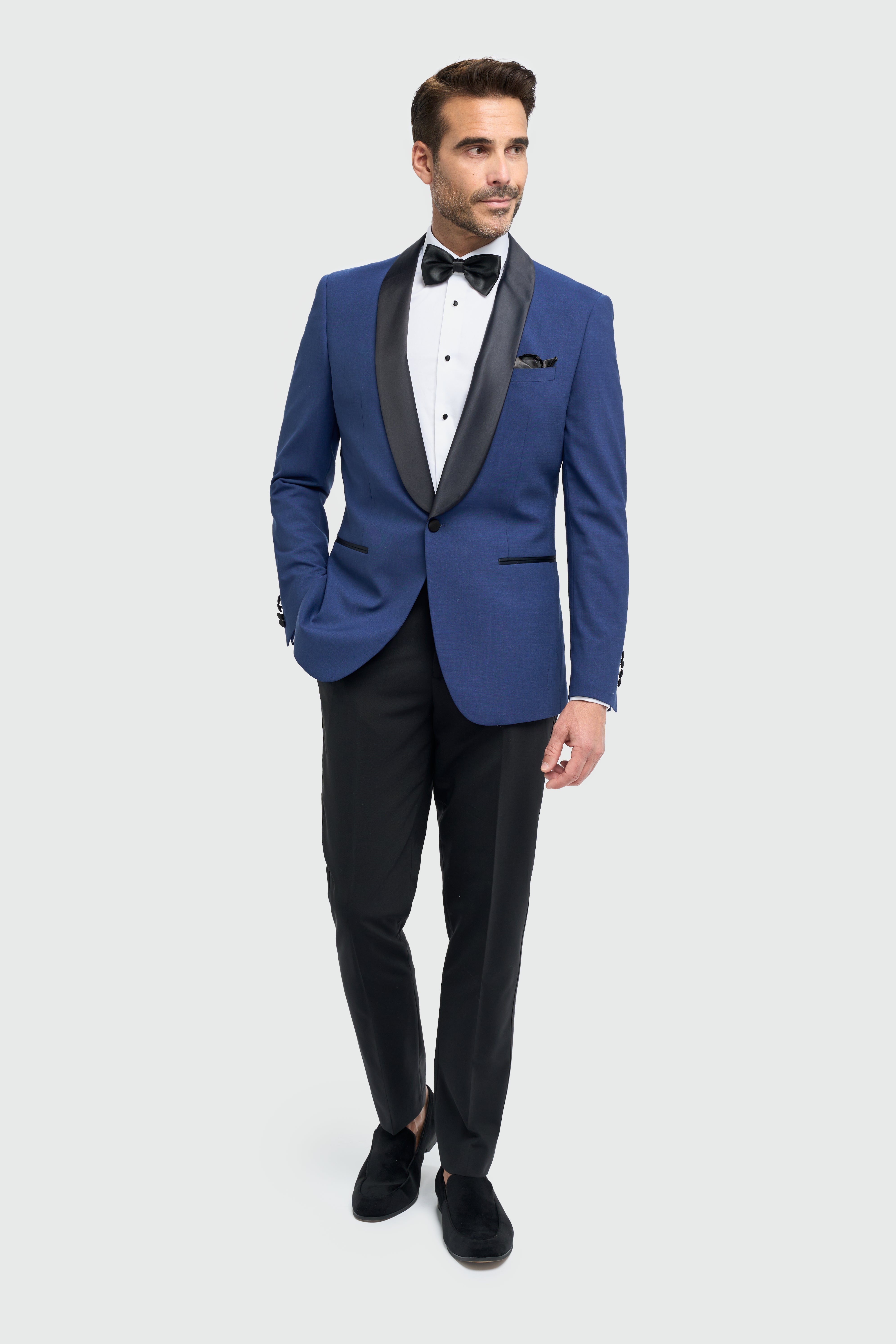 Men's Slim Fit Wool Blend Tuxedo Dinner Suit - ASPEN - Electric Blue Model Front Picture