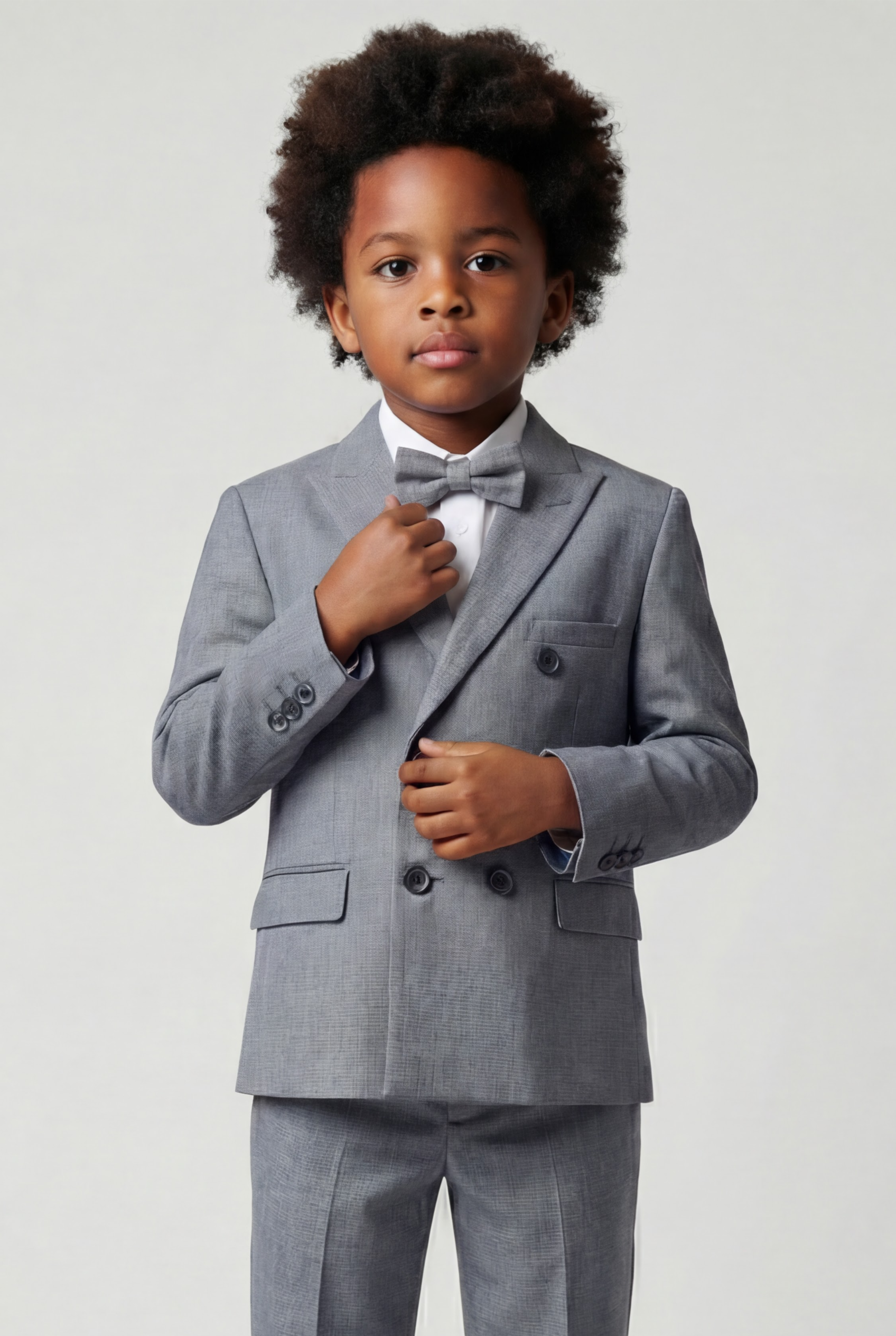 Boys 4-Piece Slim Fit Double Breasted Suit Set - Grey