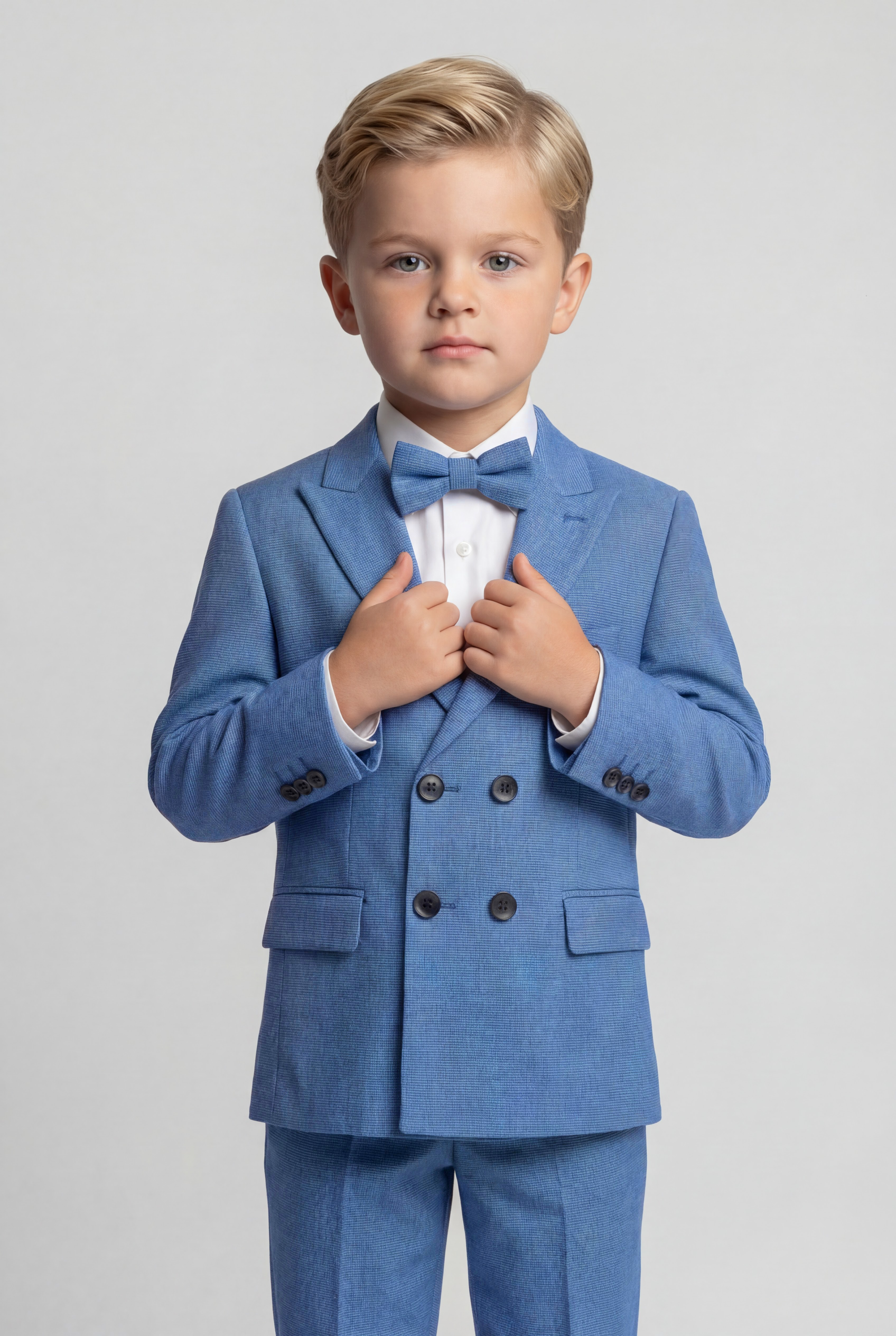 Boys 4-Piece Slim Fit Double Breasted Suit Set - Blue