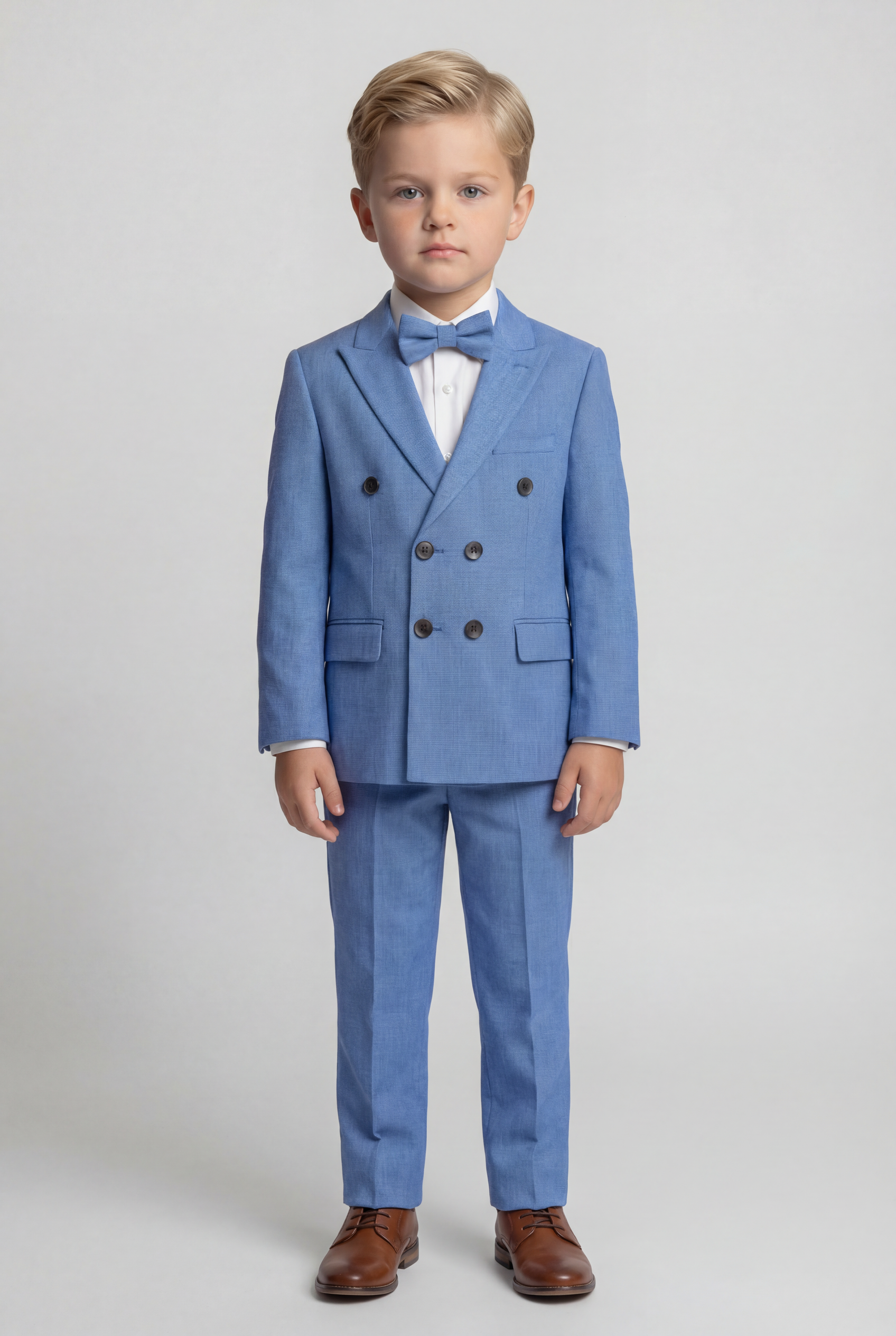 Boys 4-Piece Slim Fit Double Breasted Suit Set - Blue