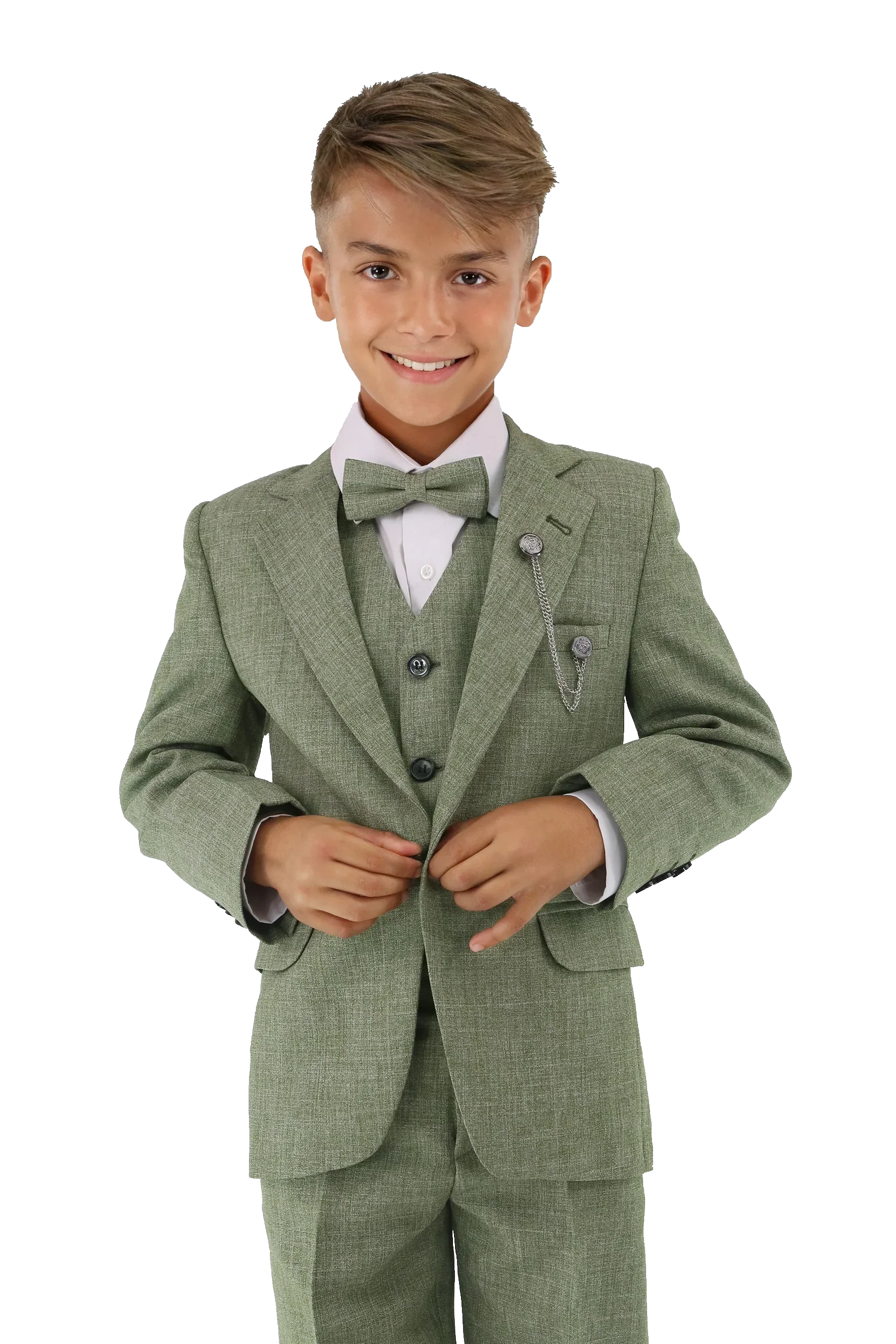 Boys Slim Fit Textured 8-Piece Formal Suit Set - Khaki Green