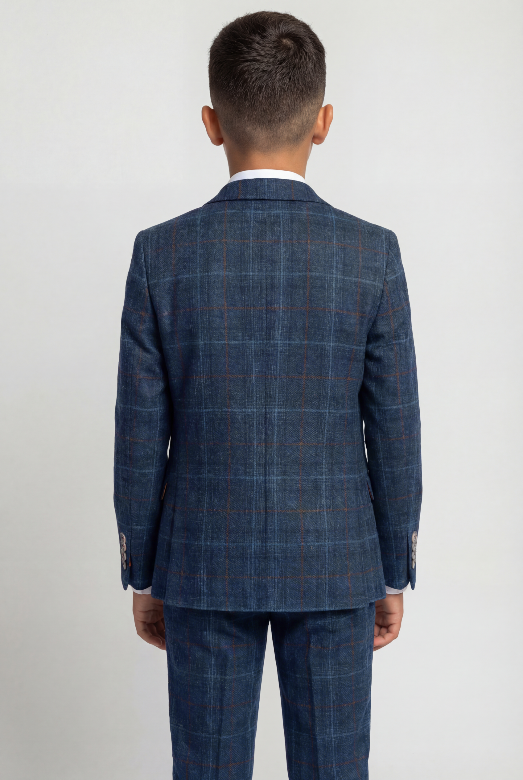 Boys Tweed Windowpane Check Suit - CODY Blue - Navy Blue