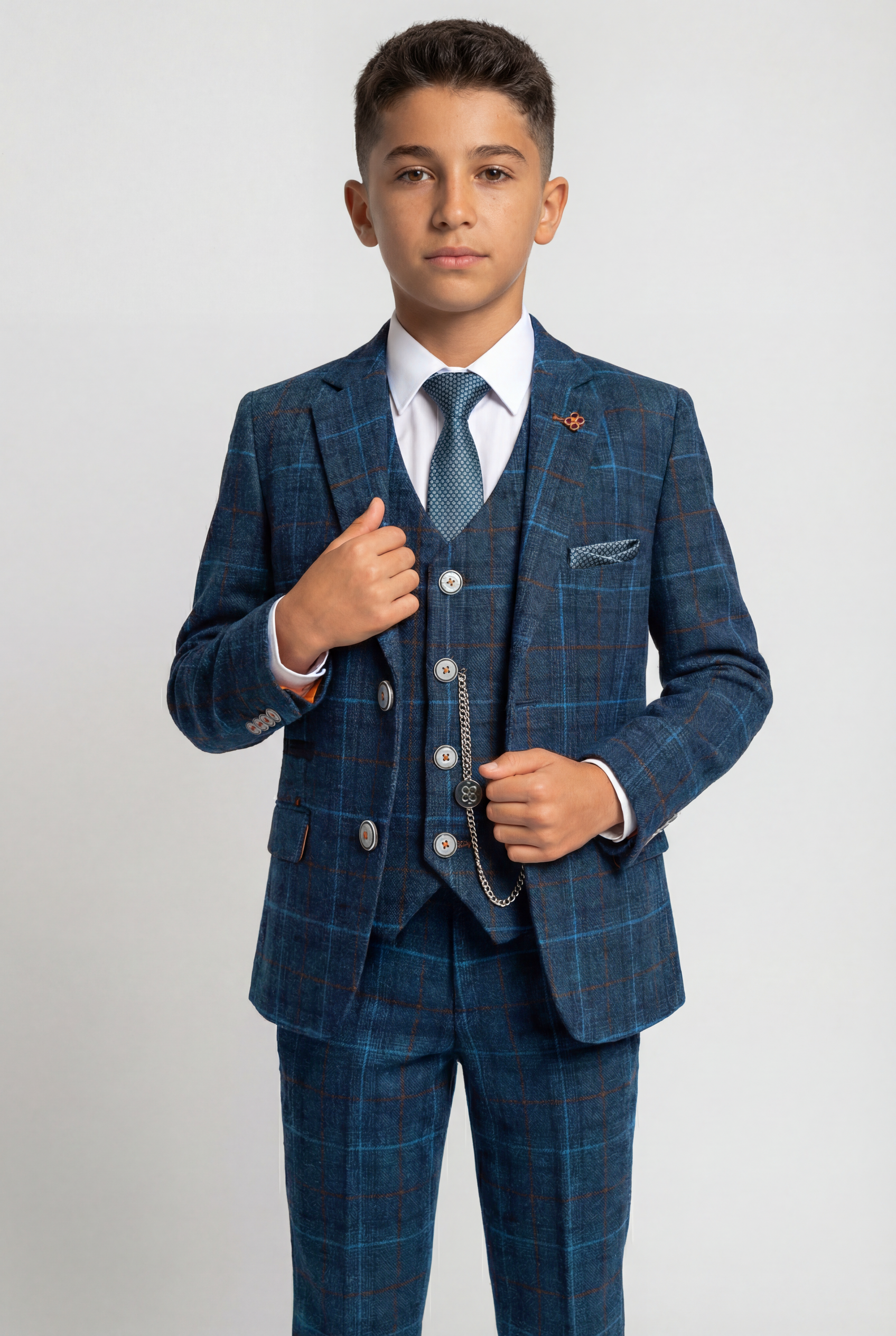 Boys Tweed Windowpane Check Suit - CODY Blue - Navy Blue