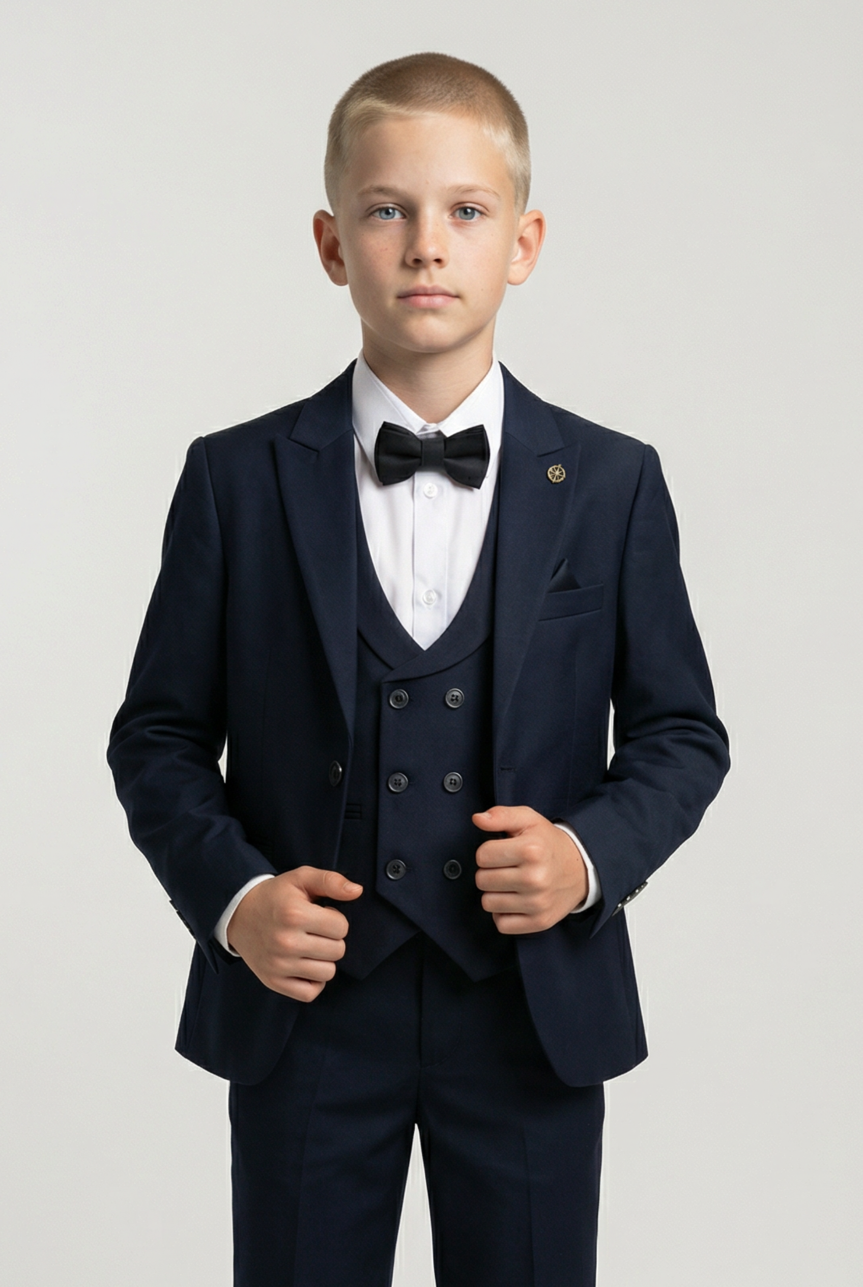 Boys 5-Piece Formal Prom Suit with Double Breasted Waistcoat - Navy