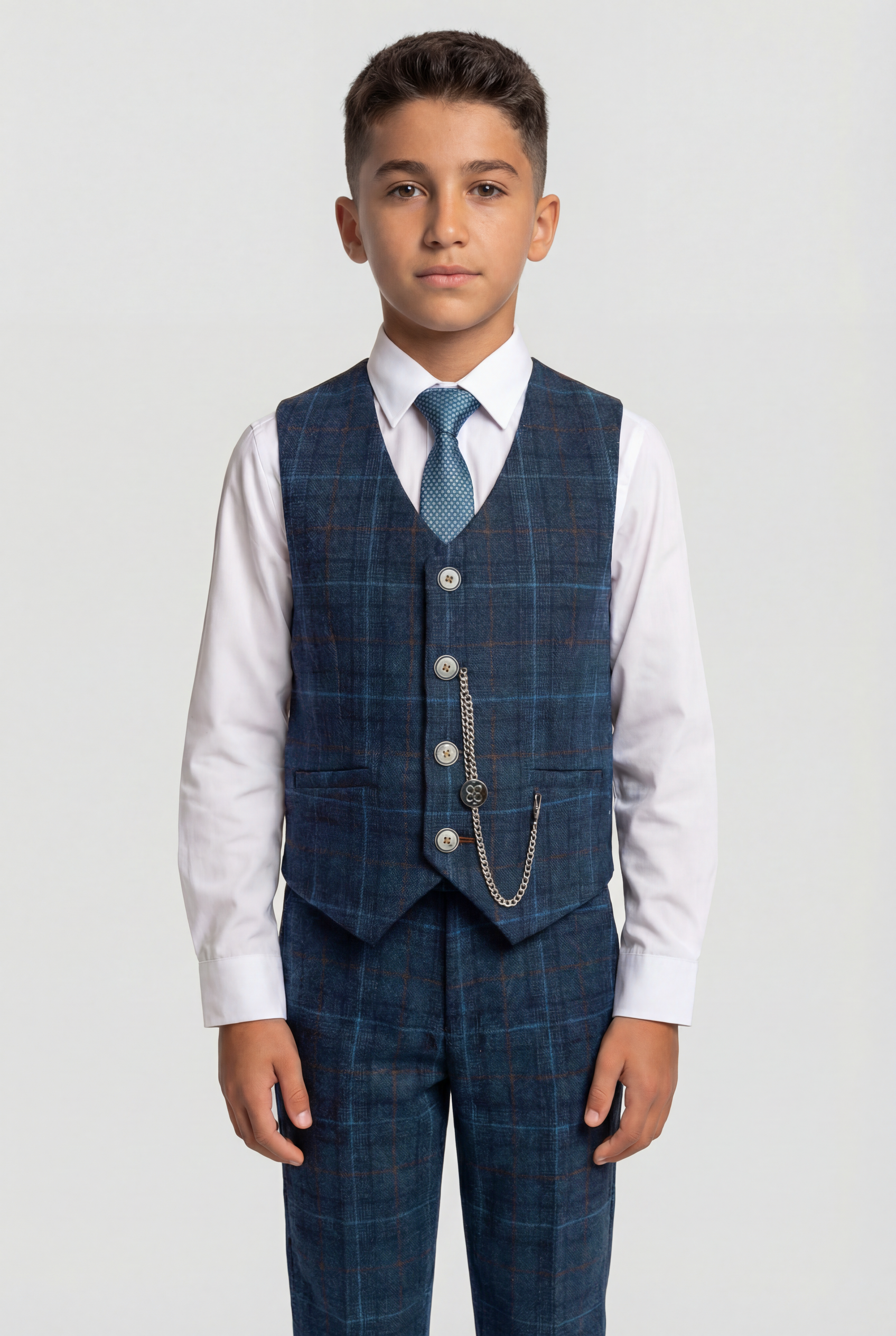 Boys Tweed Windowpane Check Suit - CODY Blue - Navy Blue