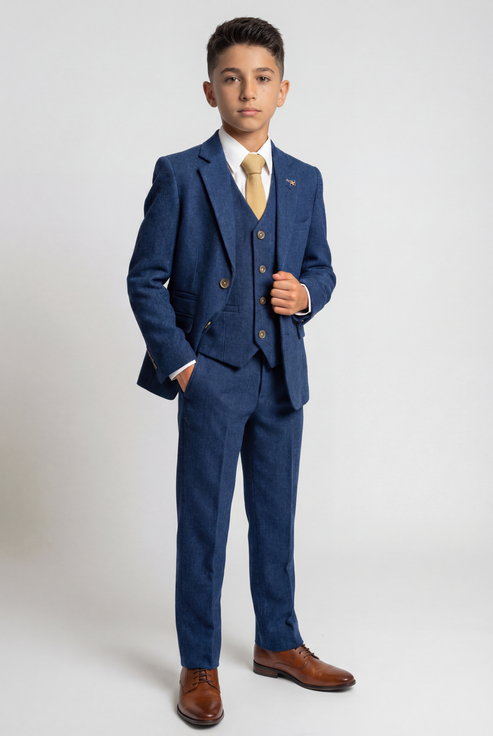 Boys Tweed Wool Blend Slim Fit Blue Suit - ORSON - Blue