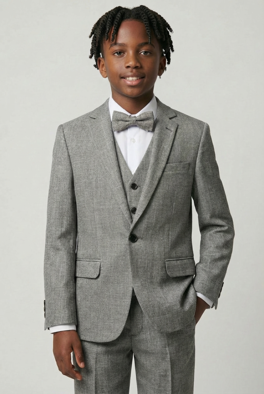 Boys Slim Fit Textured 8-Piece Formal Suit Set - Vizon