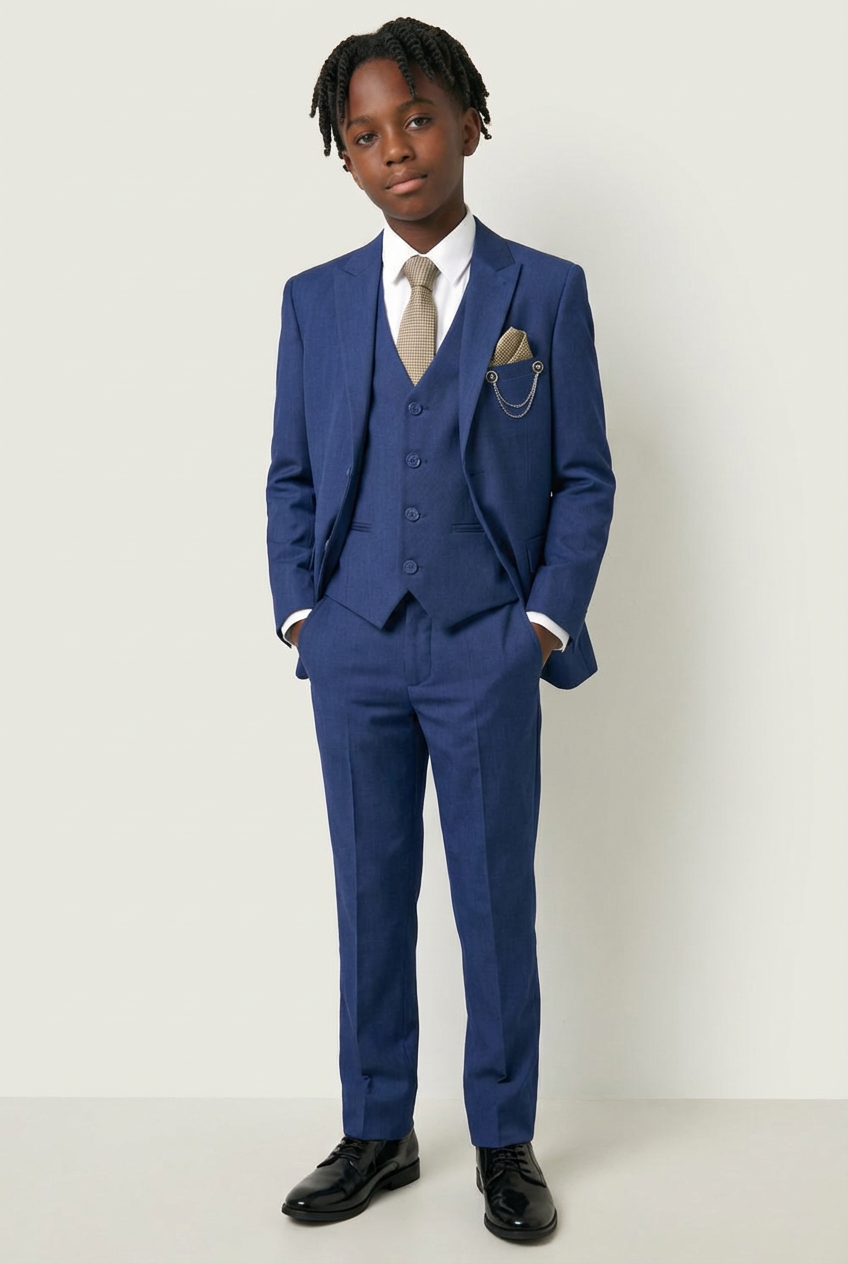 Boys 7-Piece Slim Fit Twill Suit - Midnight Blue