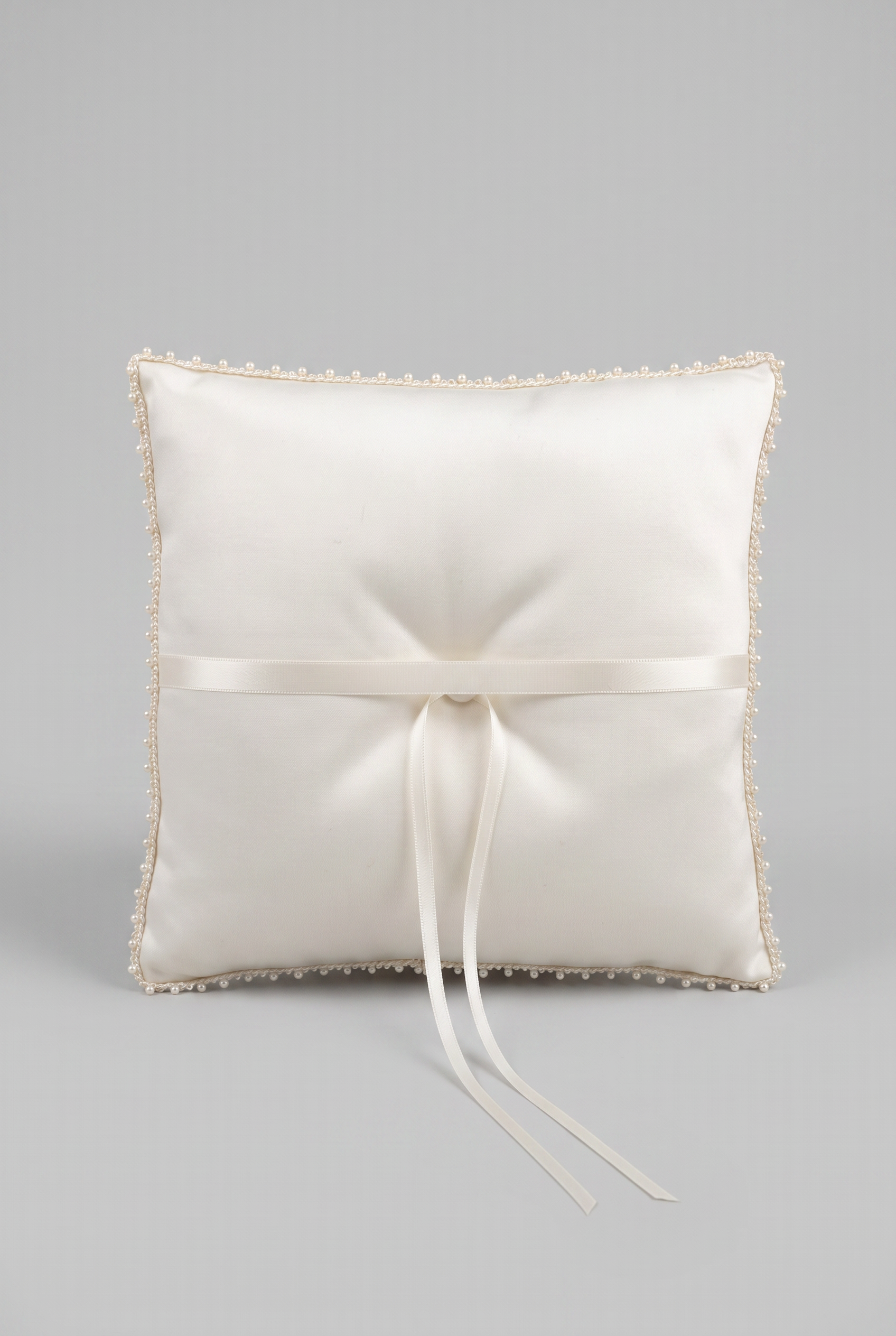 Elegant Wedding Ring Bearer Pillow with Pearl & Ribbon Details - Ivory Back Picture
