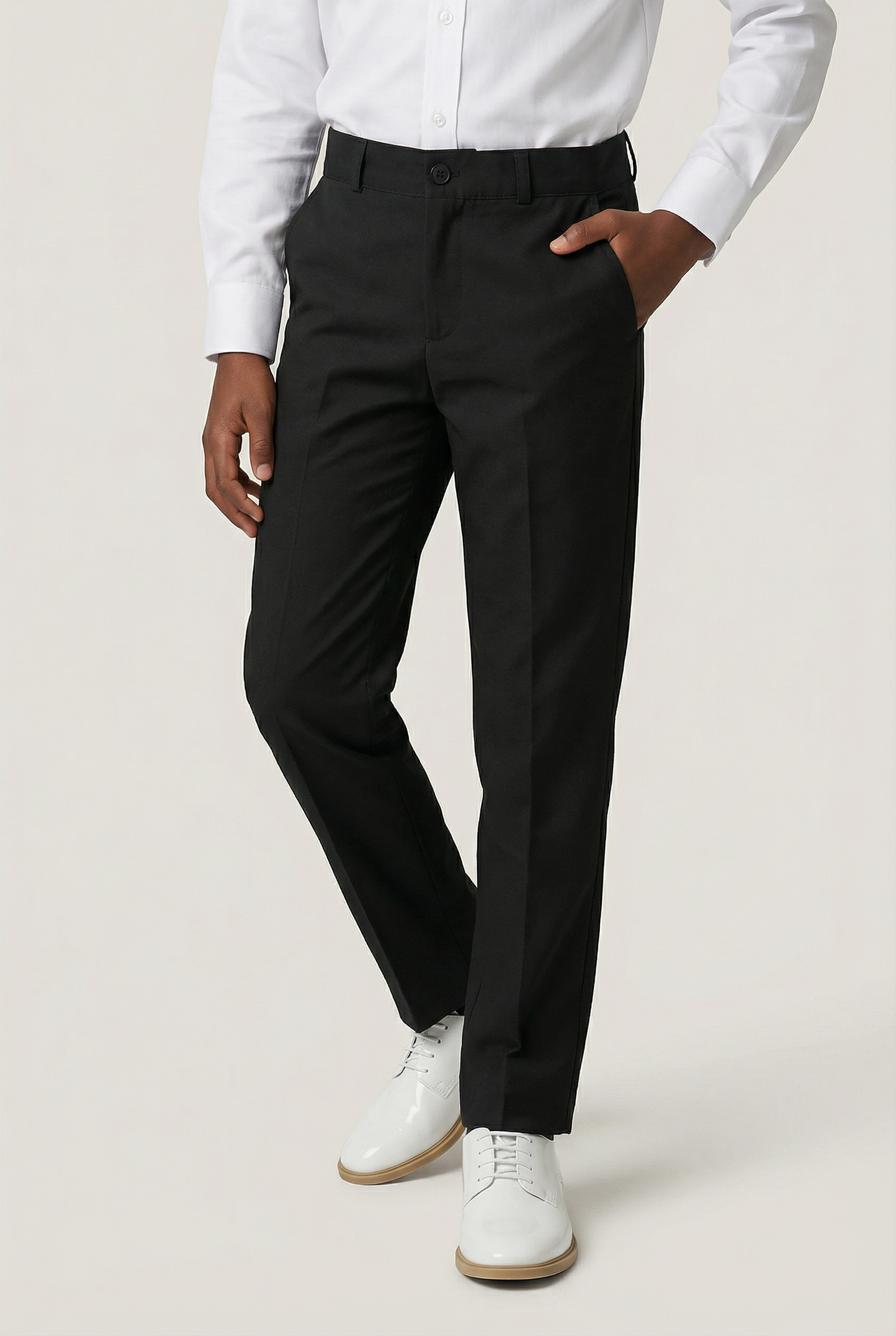 Boys Slim Fit Formal Trousers with Adjustable Waist - Black