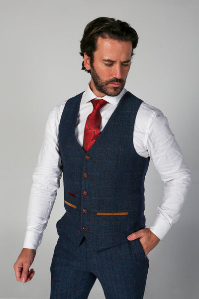 Father & Son Matching 3-Piece Tweed Herringbone Suit - Paul Andrew Scott Navy