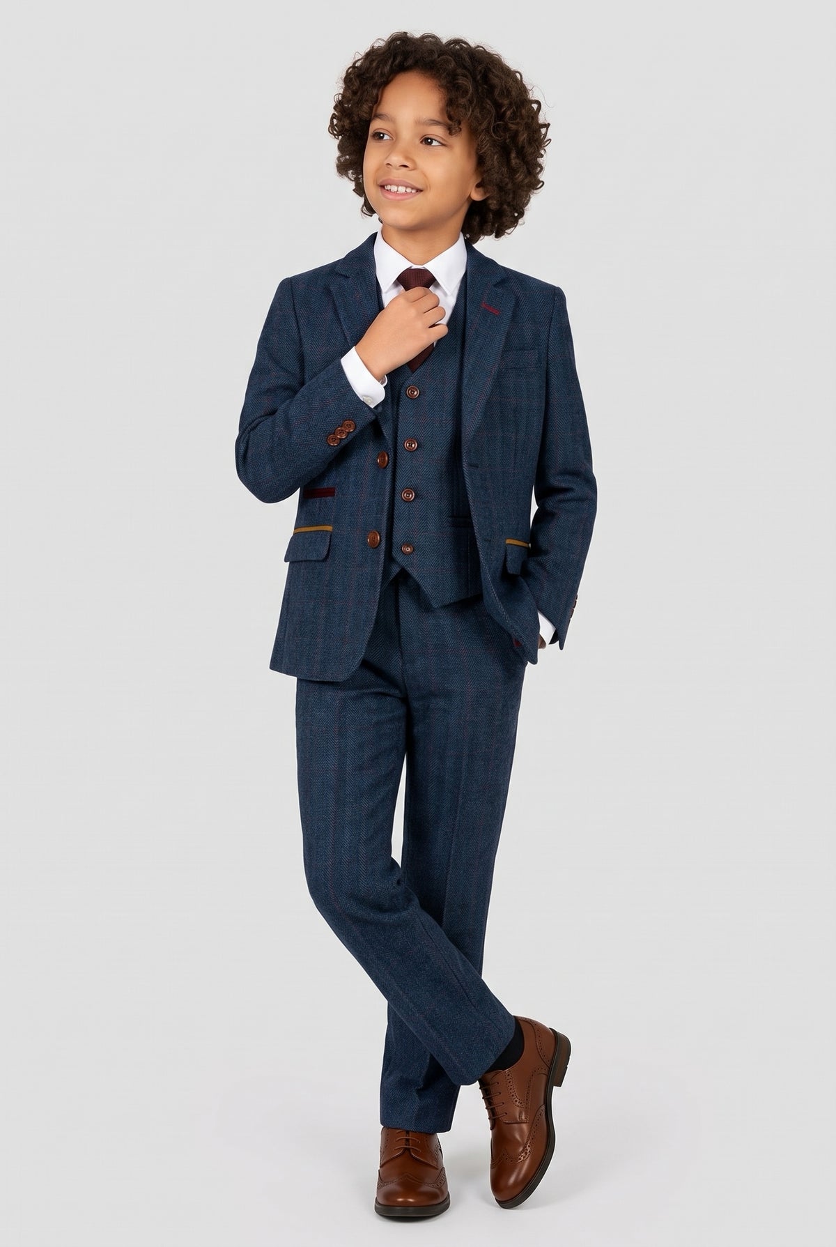 Father & Son Matching 3-Piece Tweed Herringbone Suit - Paul Andrew Scott Navy