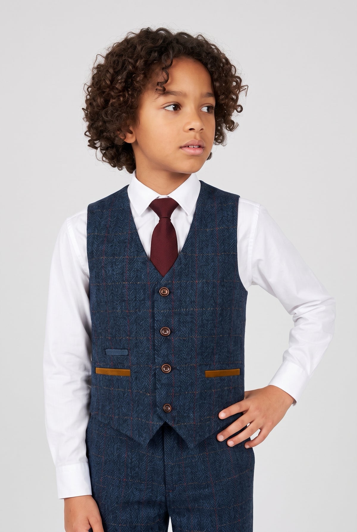 Father & Son Matching 3-Piece Tweed Herringbone Suit - Paul Andrew Scott Navy